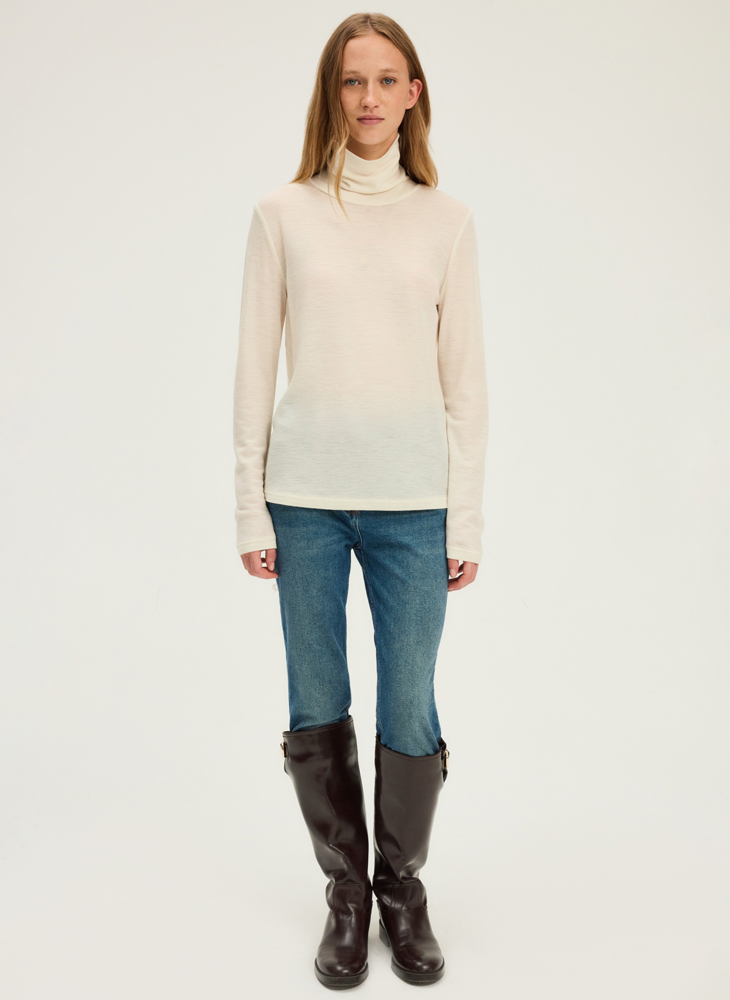 Col roulé droit en laine PABLO Beige