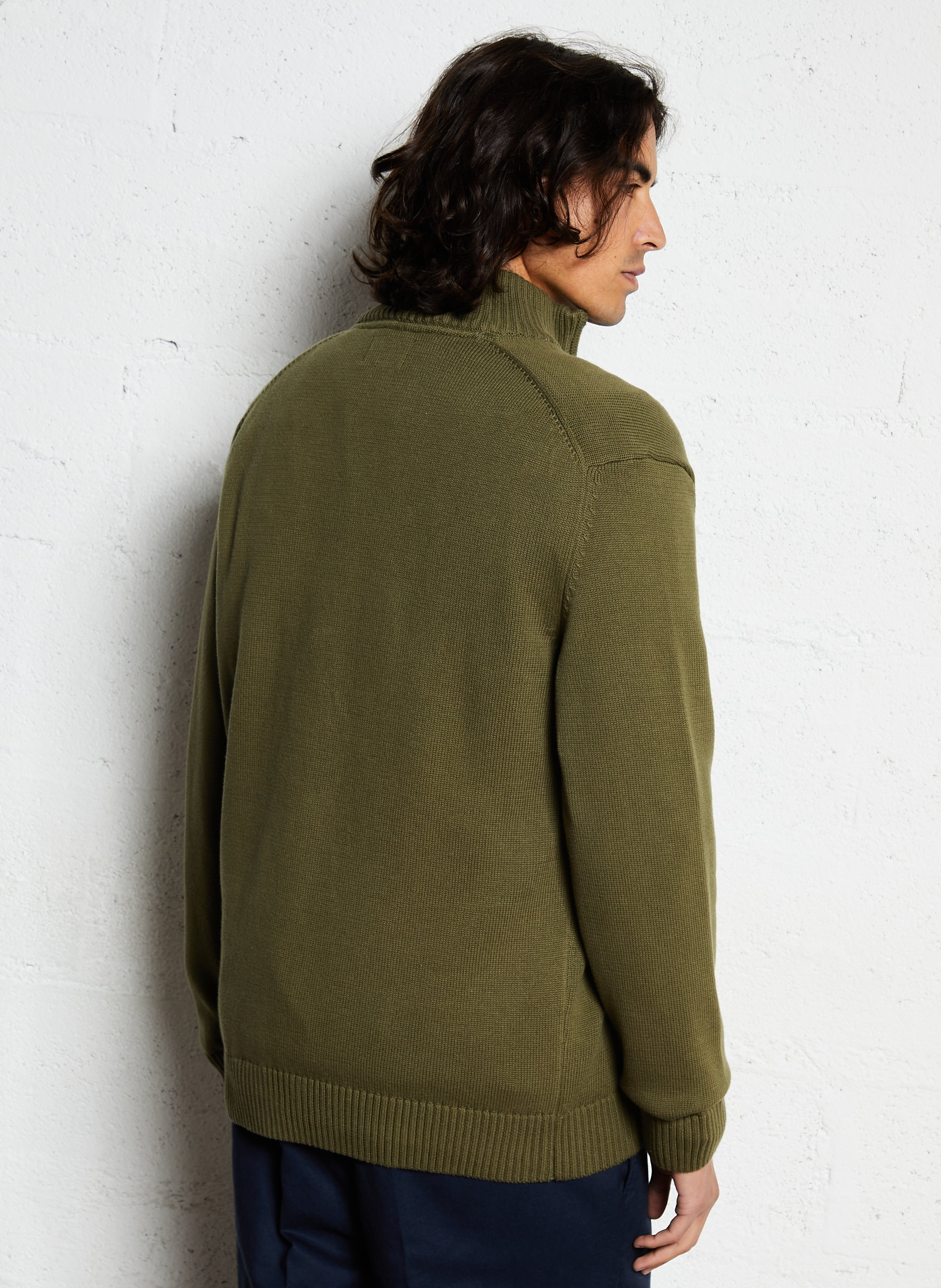 Cotton sweater with zip-up neck GANT Green