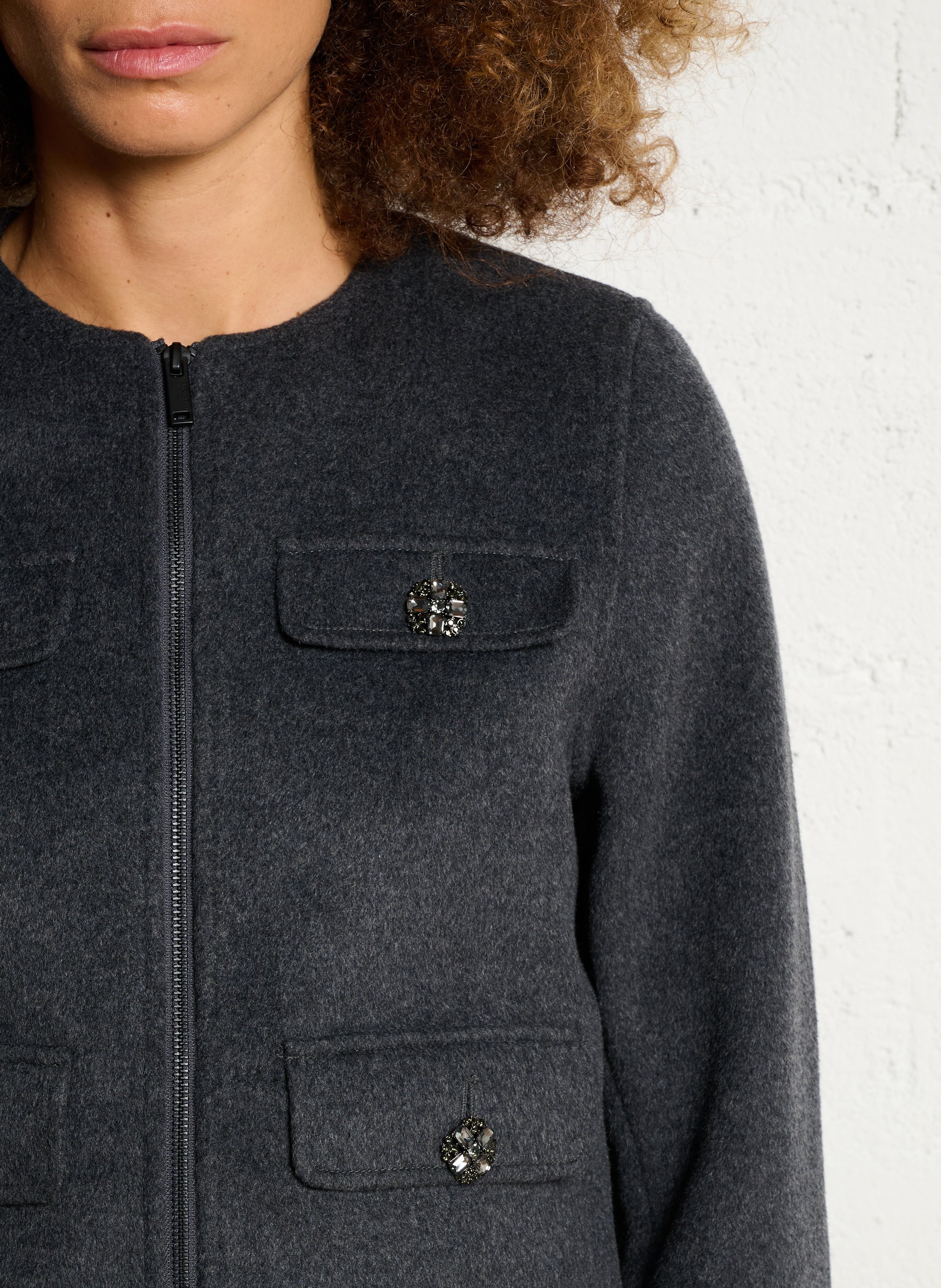 Round-neck wool-blend jacket IKKS Grey