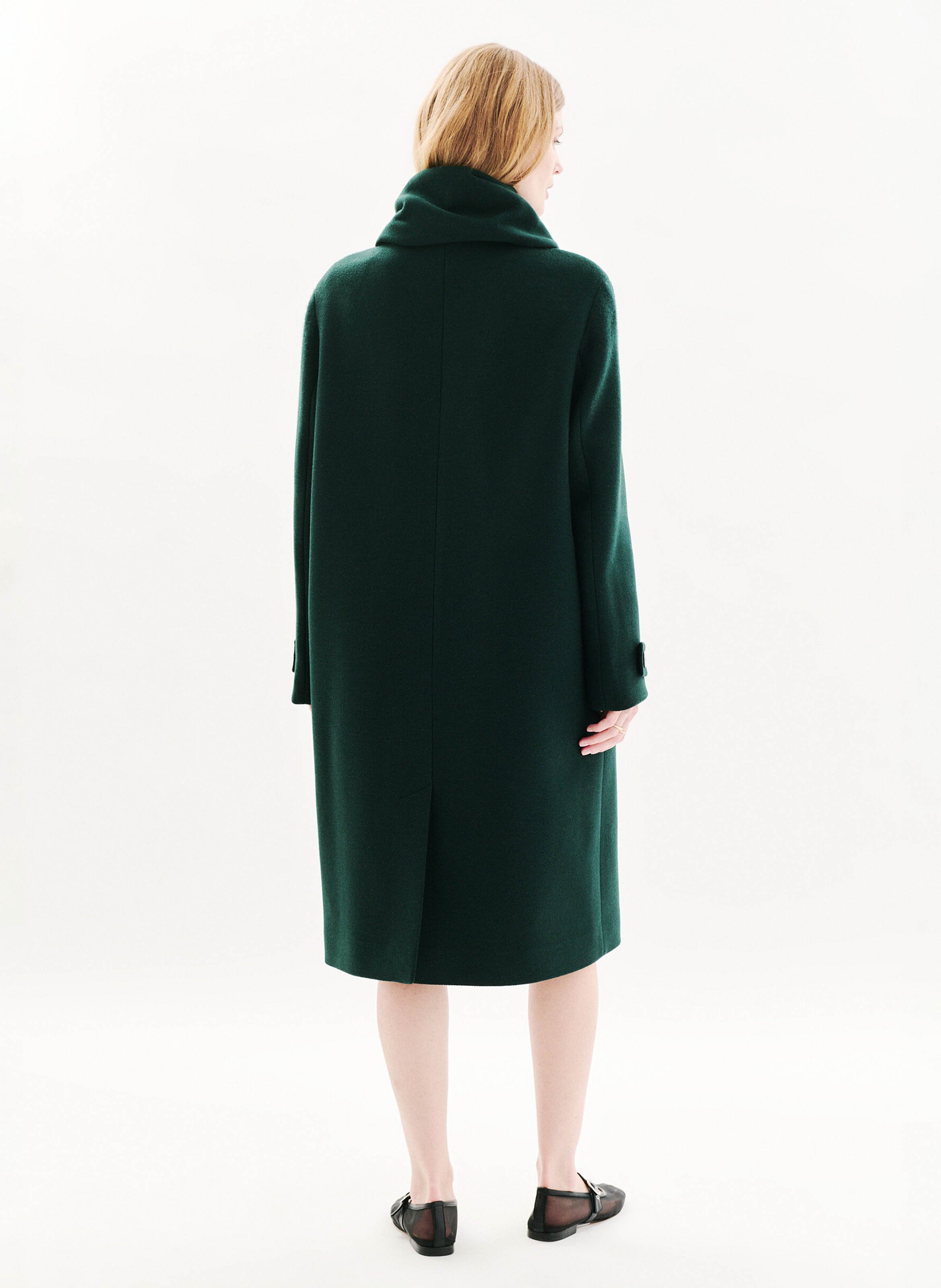 Manteau col montant en laine mélangée CAROLL Vert