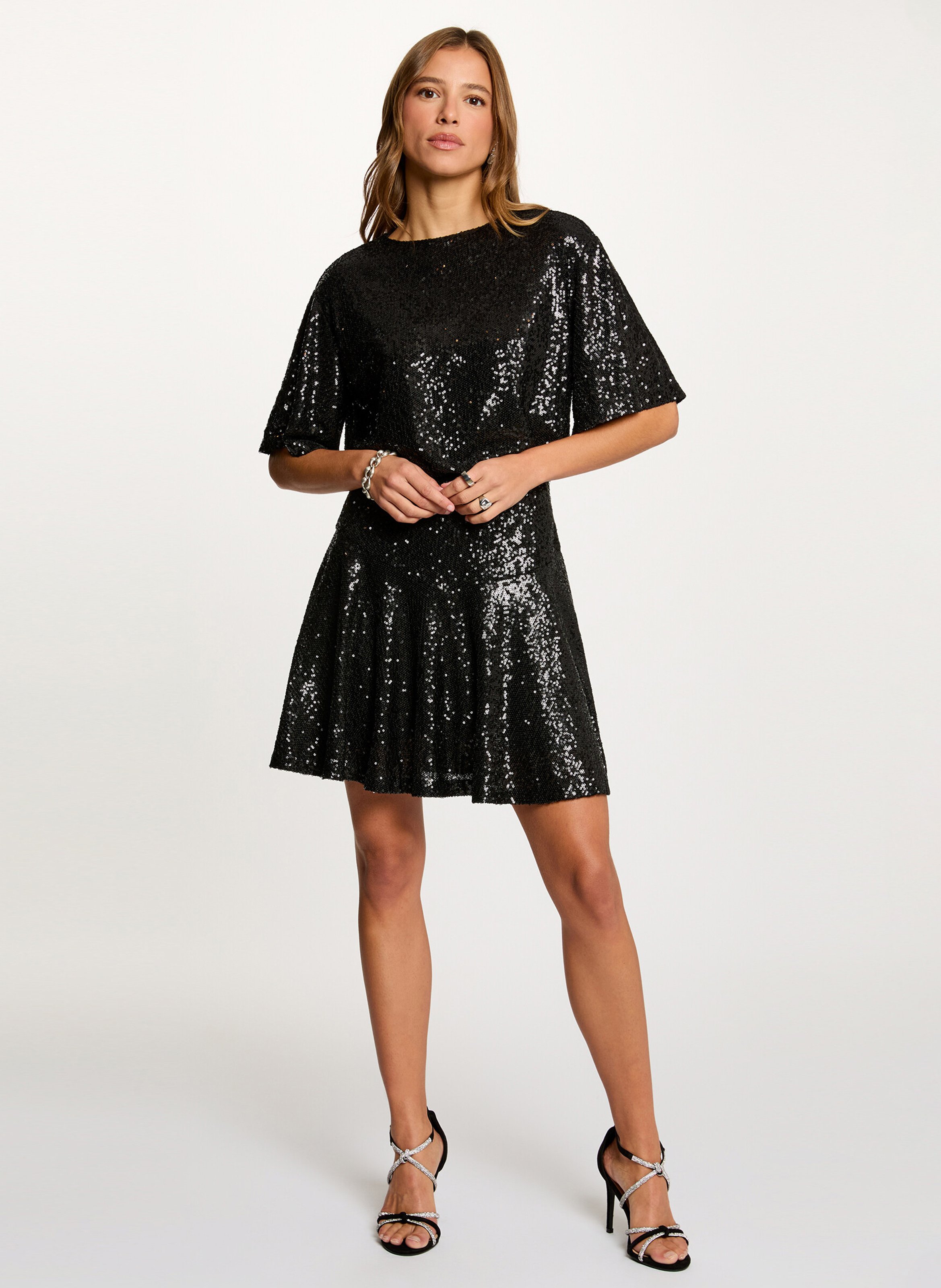 Flared short dress with sequins MORGAN Black