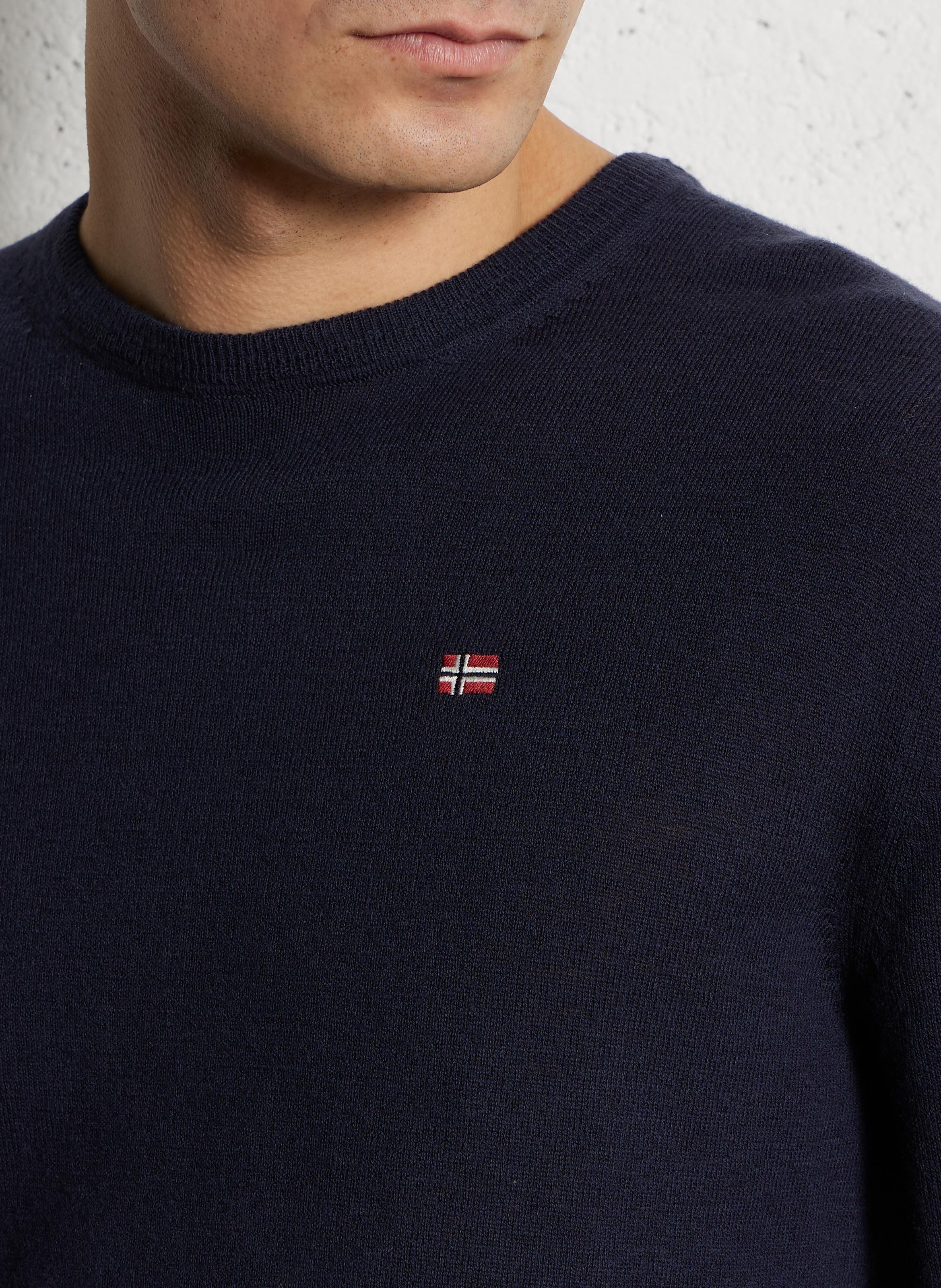 Pull droit col rond brodé en laine NAPAPIJRI Bleu