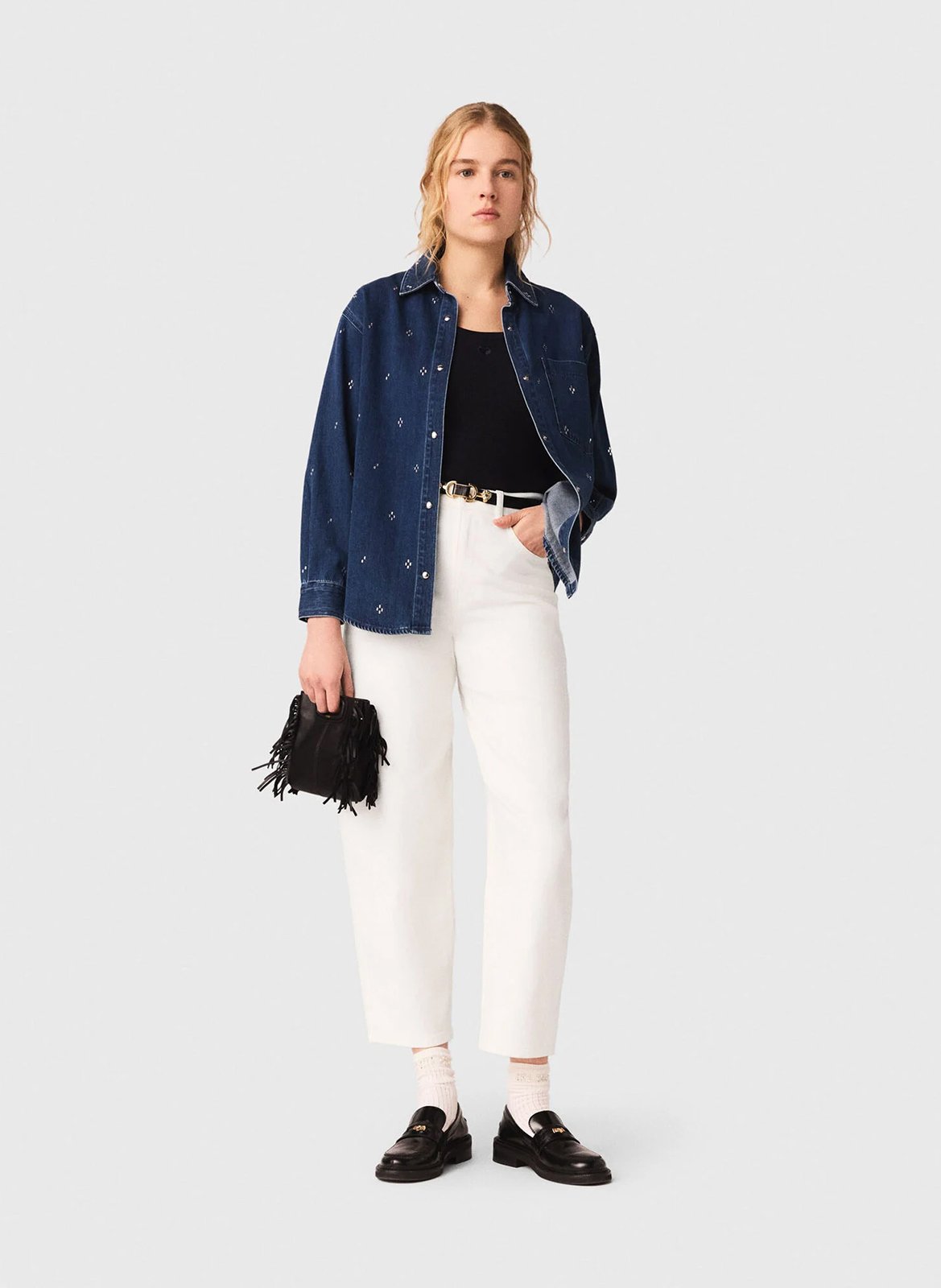 Chemise ample en jean à strass MAJE Bleu