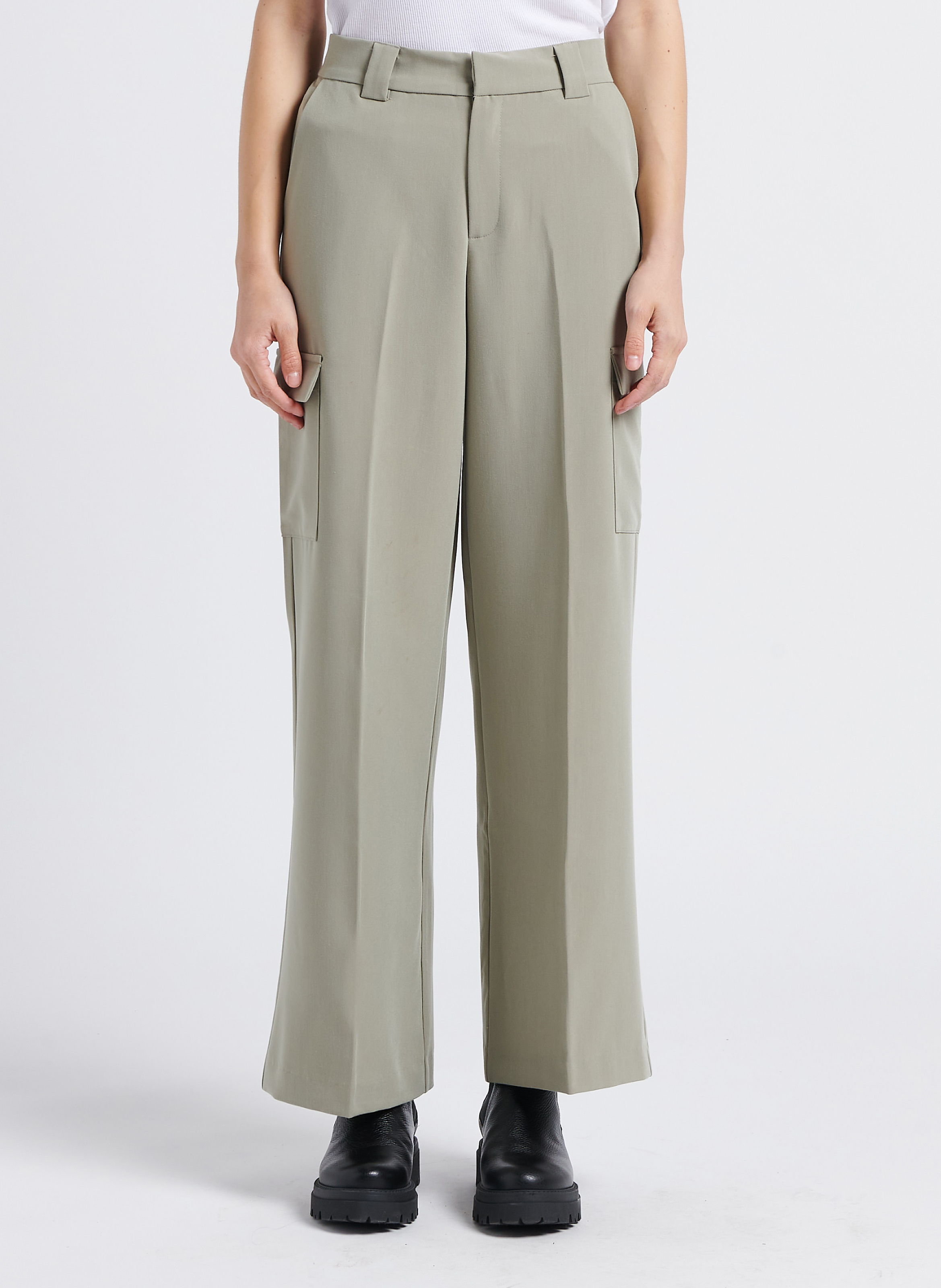 High-waisted flowing cargo pants GRACE ET MILA Green