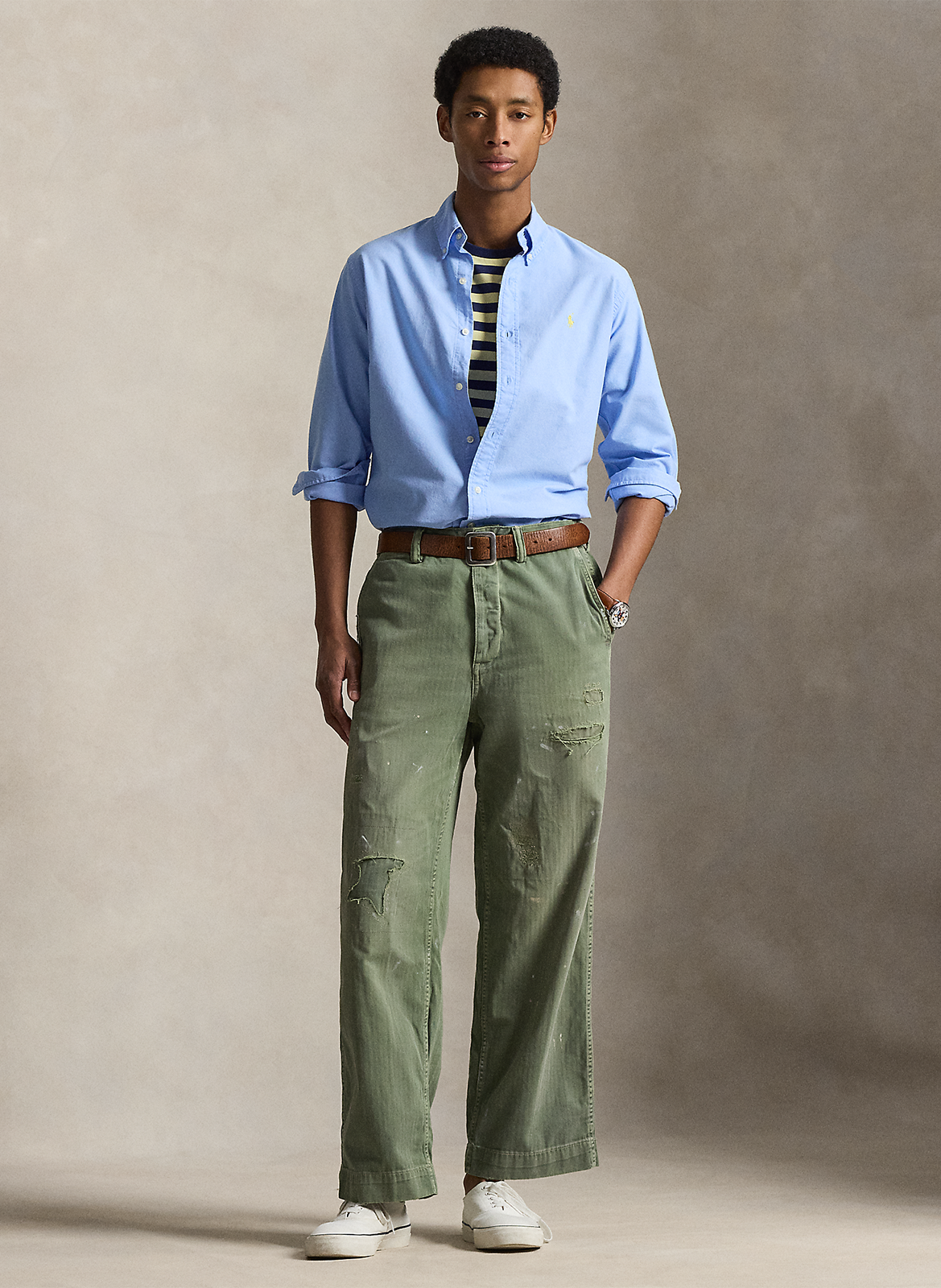 Chemise droite col classique en coton Bleu