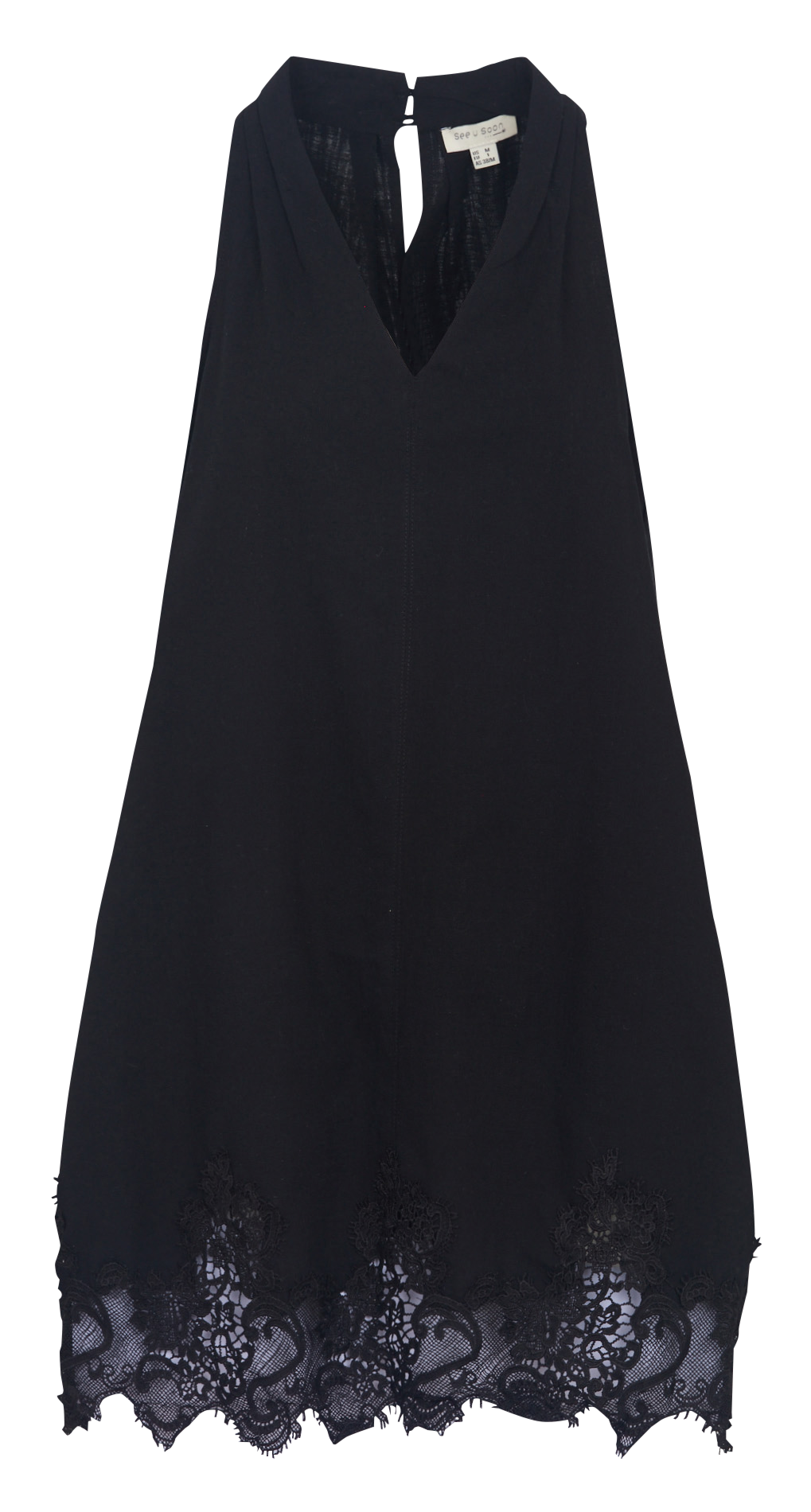 Short dress with lace detail in blended linen SEE U SOON