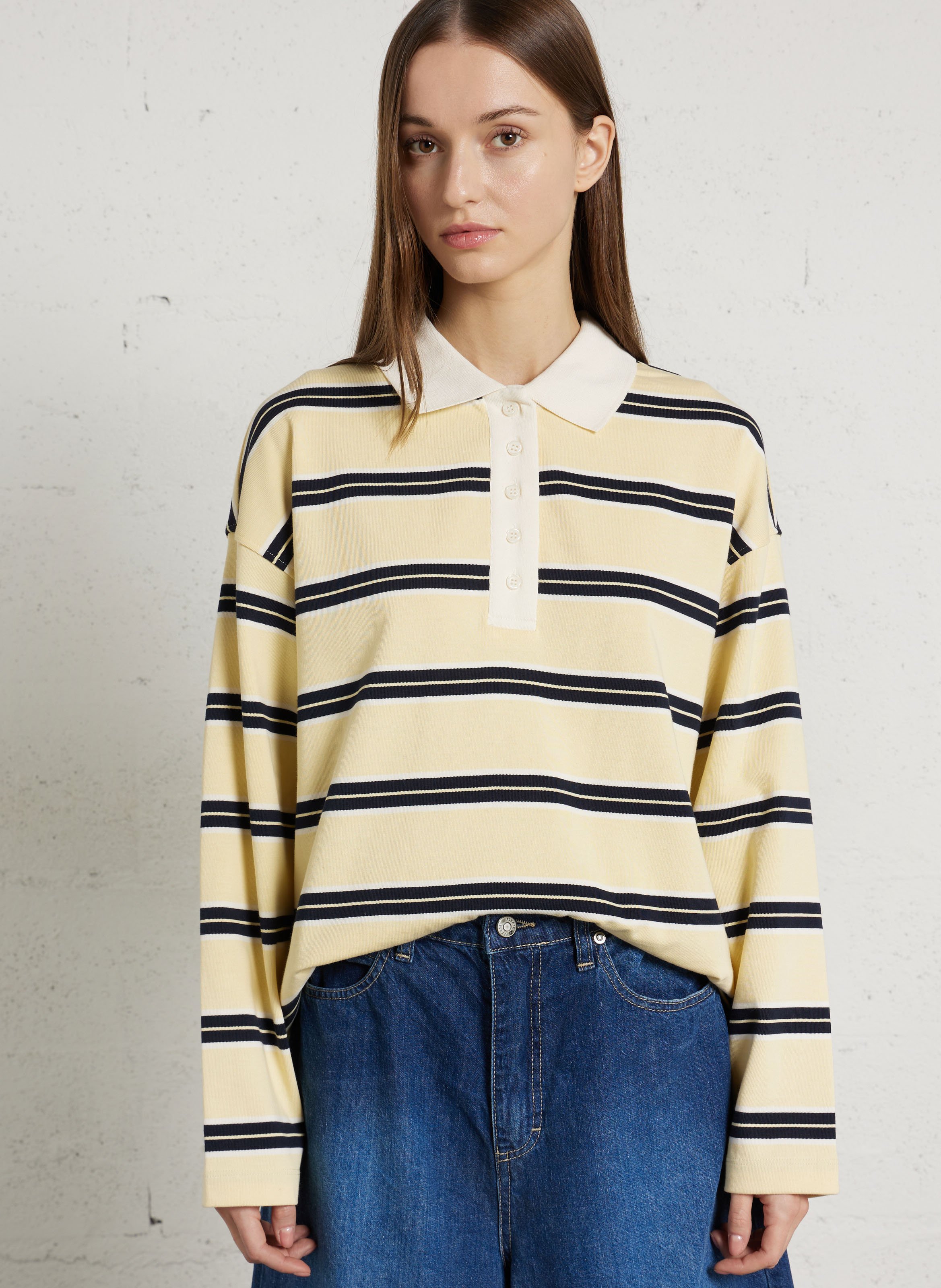 Polo manches longues droit rayé DES PETITS HAUTS Multicolore