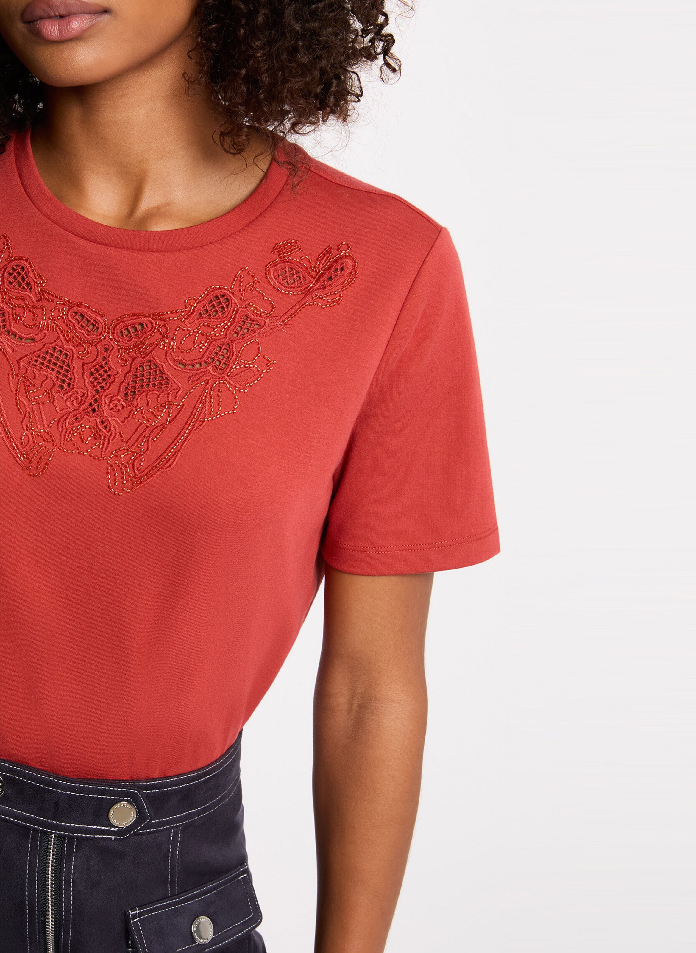 Straight cotton-blend round-neck T-shirt MORGAN Orange