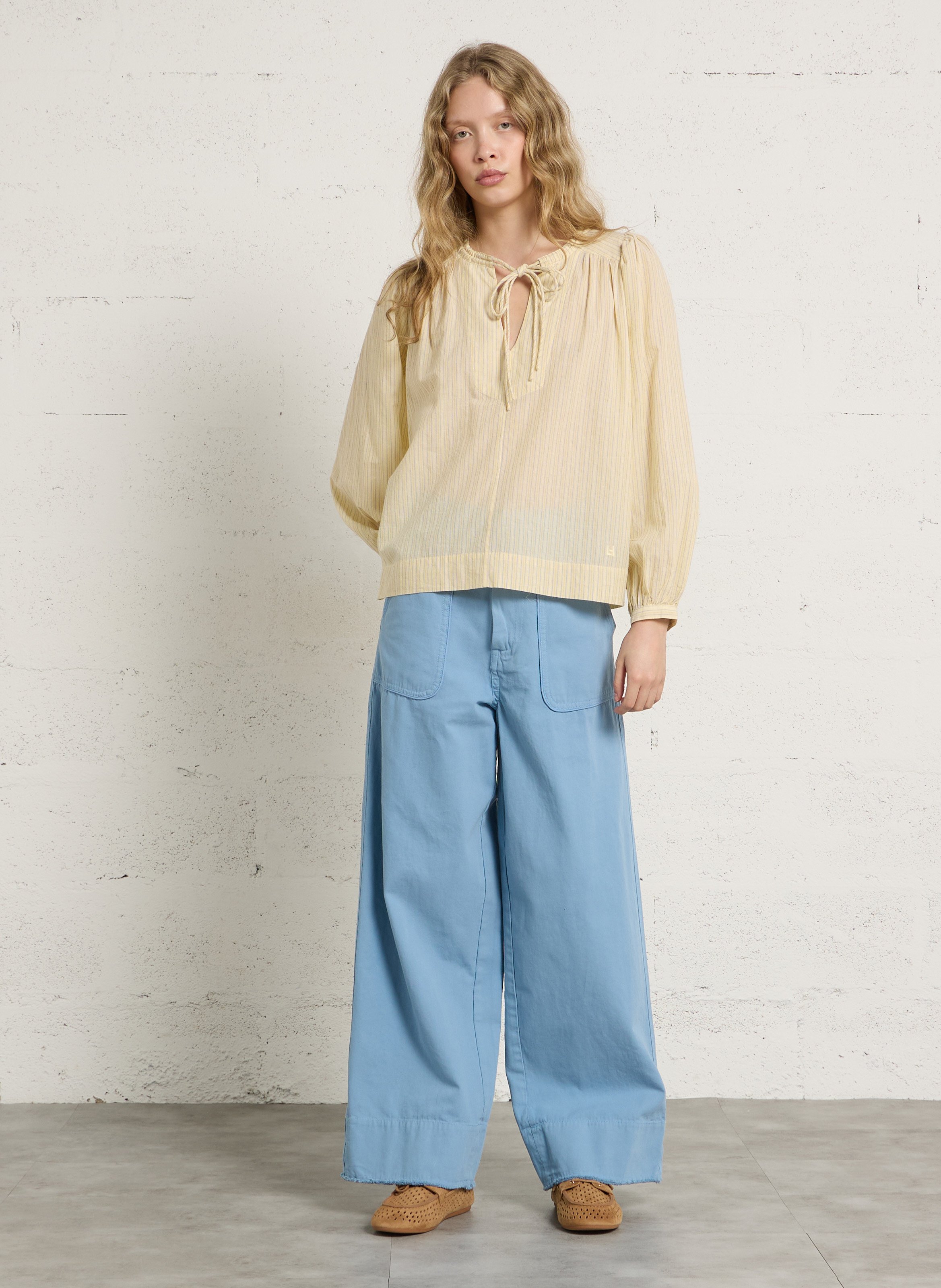 Weit geschnittene Taillenhose aus Baumwolle LEON & HARPER Blau