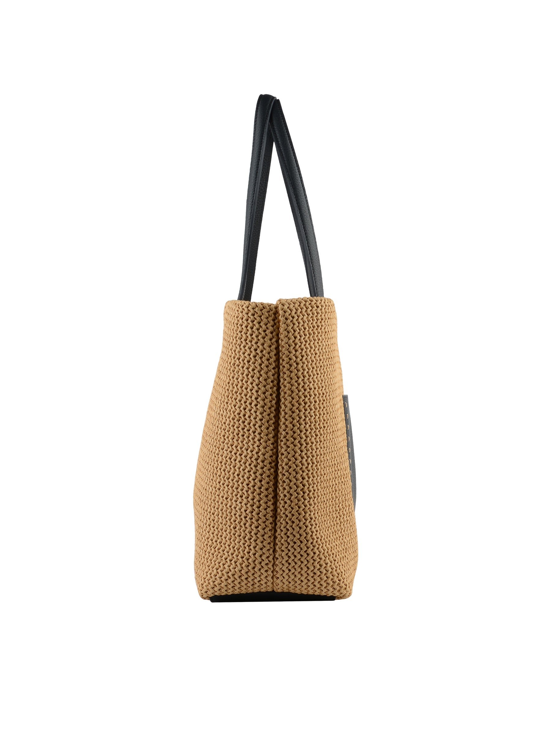 Straw shoulder bag trimmed with leather POURCHET Blue