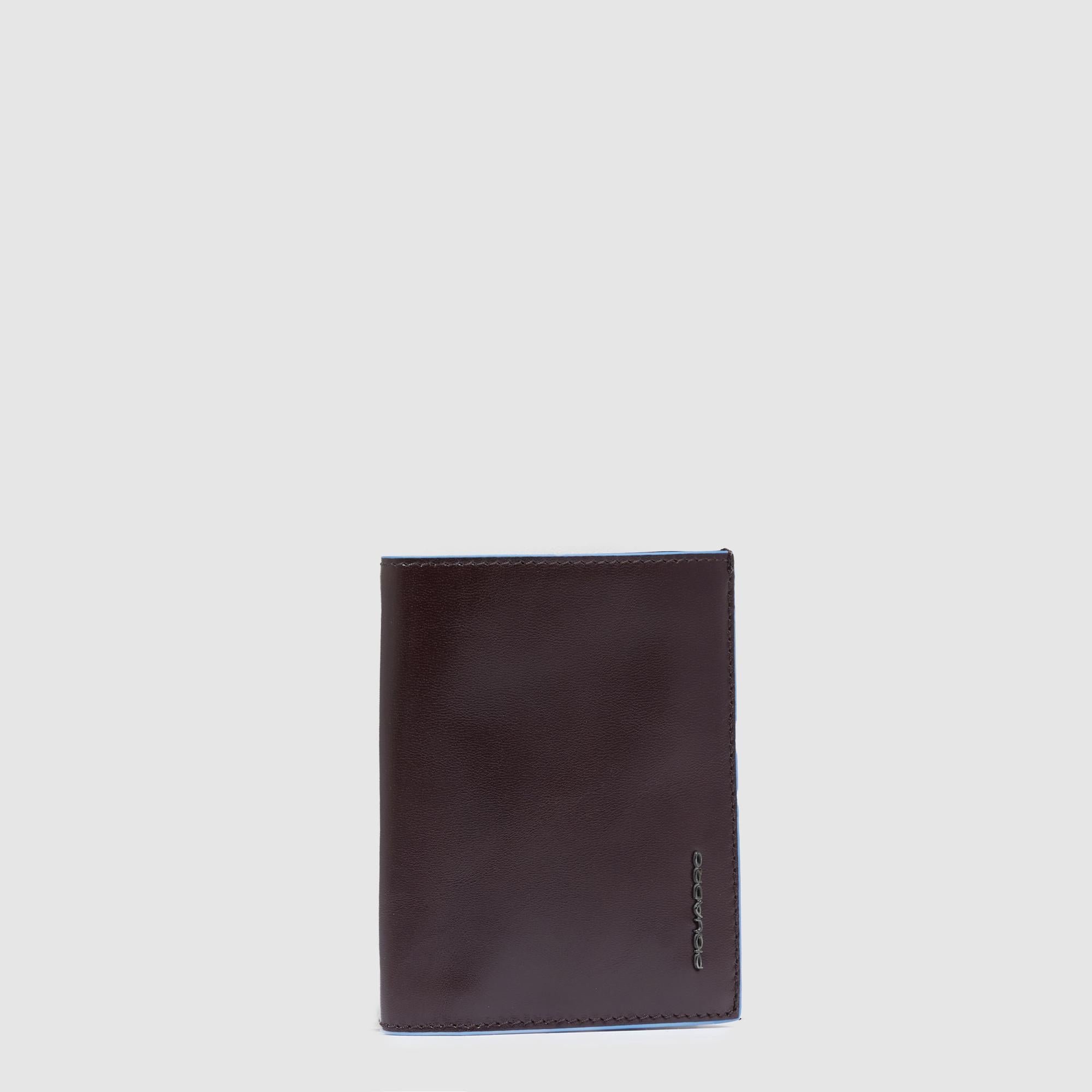 Men's vertical wallet with coin pocket, credit card slots, 2 ID windows, and RFID protection PIQUADRO Brown
