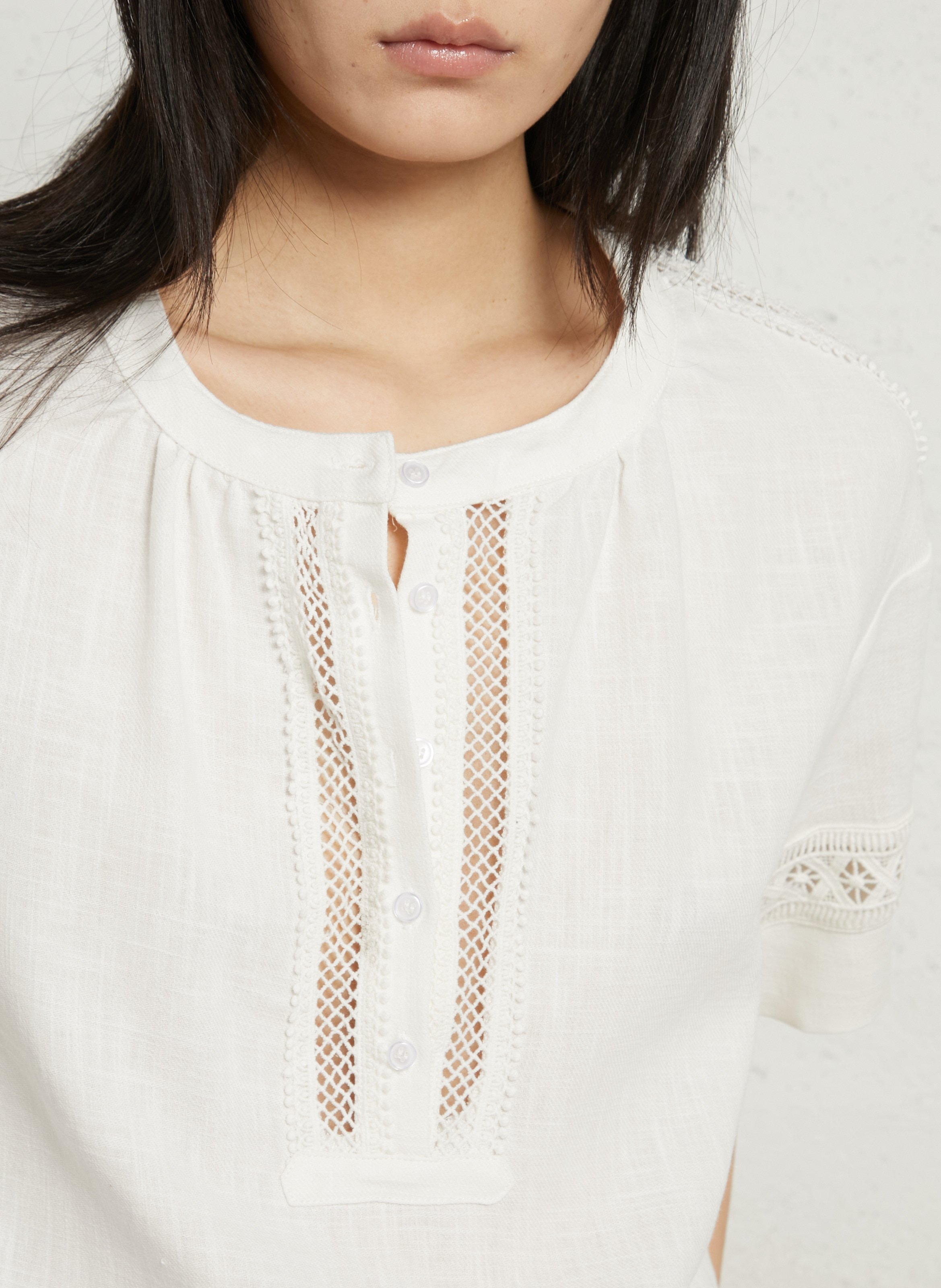 Top ample col rond en lin et coton SEE U SOON Blanc