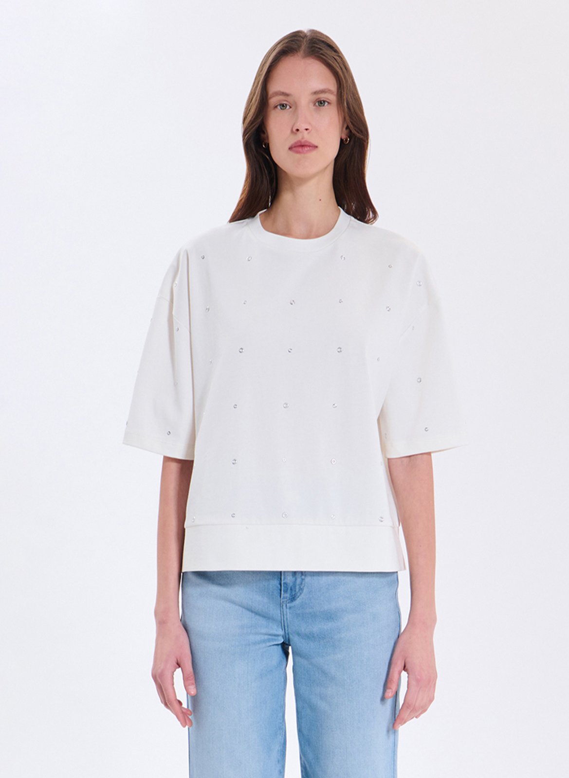 T-Shirt mit Rundhalsausschnitt und Ösen ZAPA Weiss