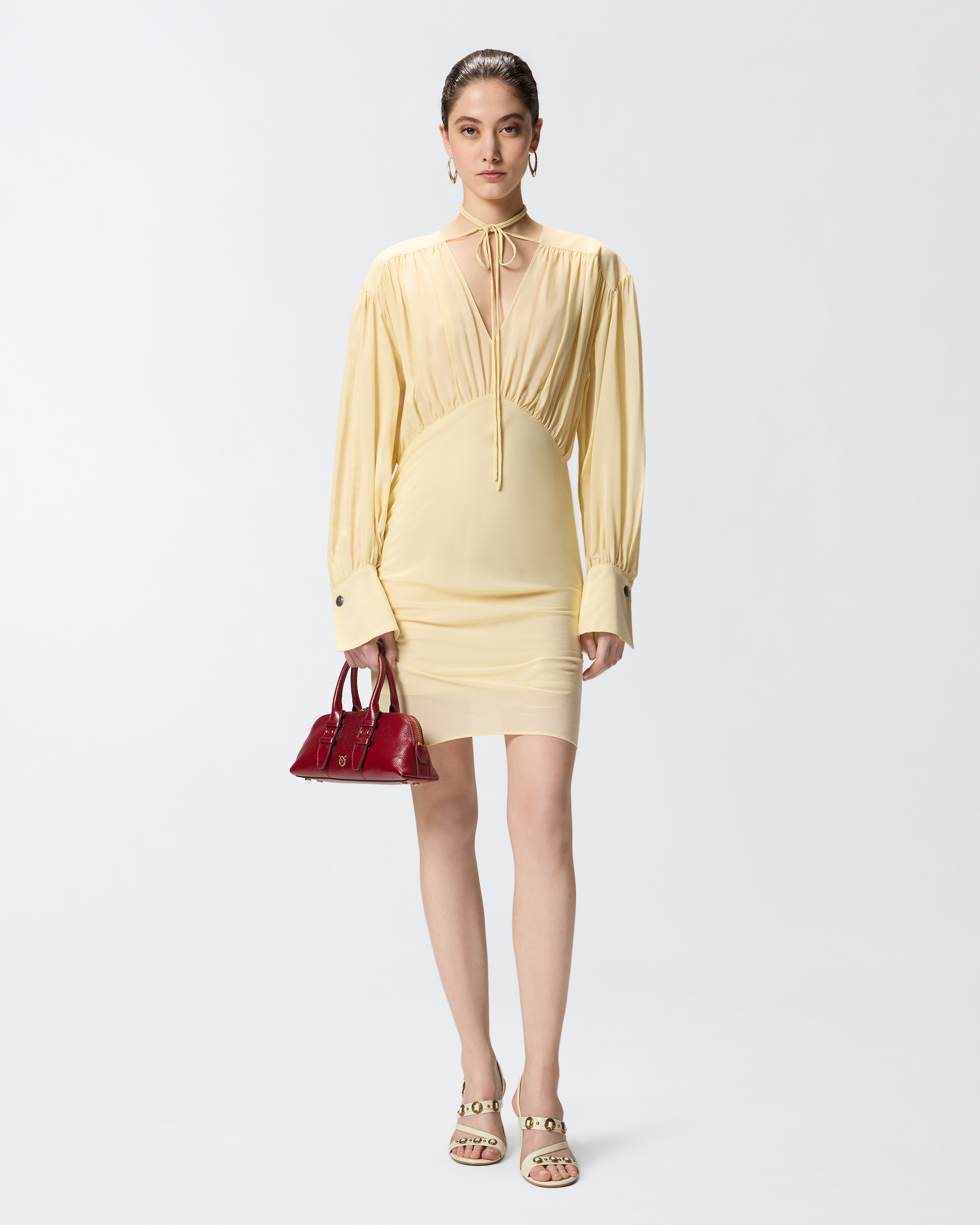 Short draped dress with long sleeves PINKO Blue