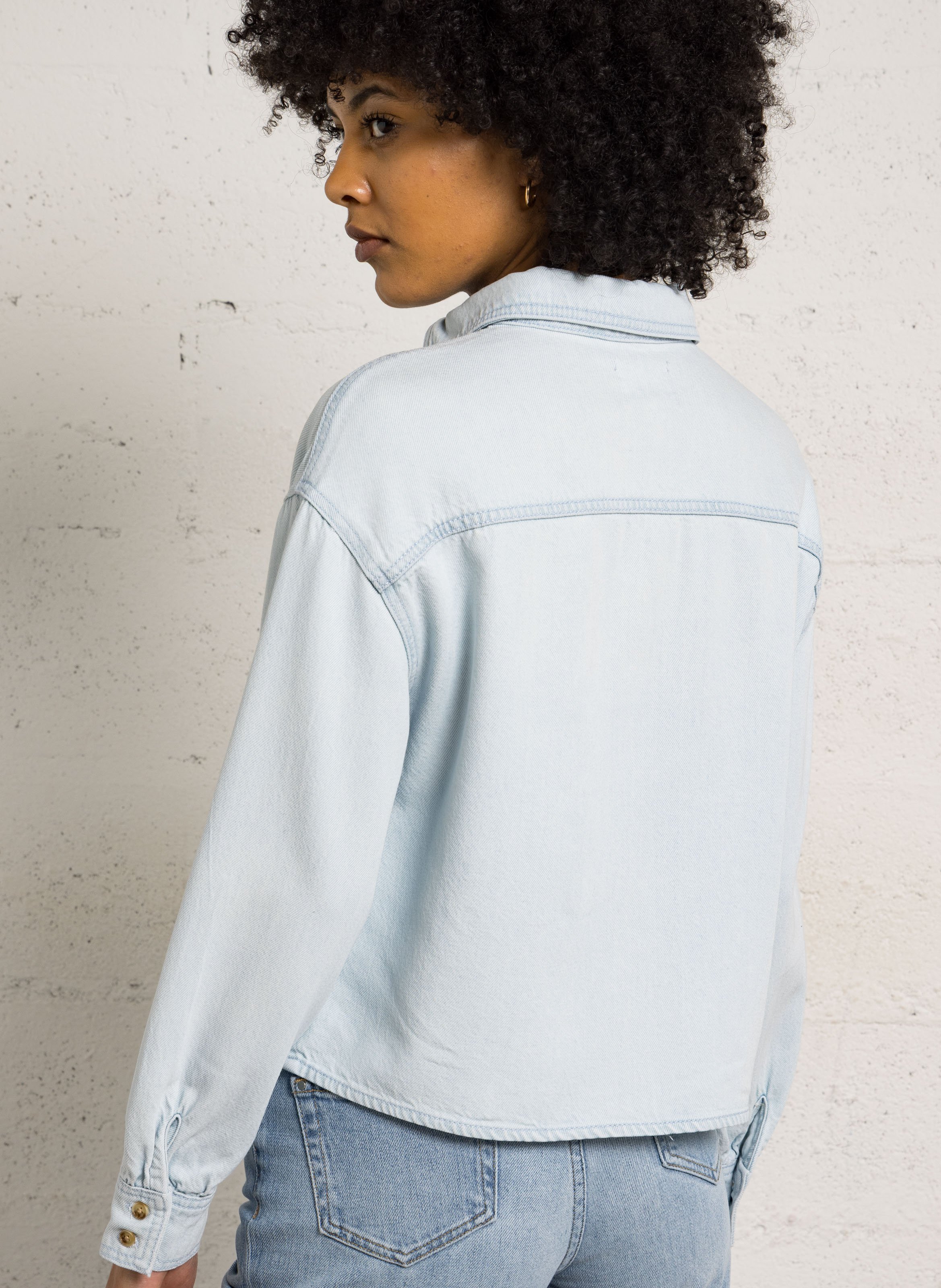 Blouse van jeans Blauw