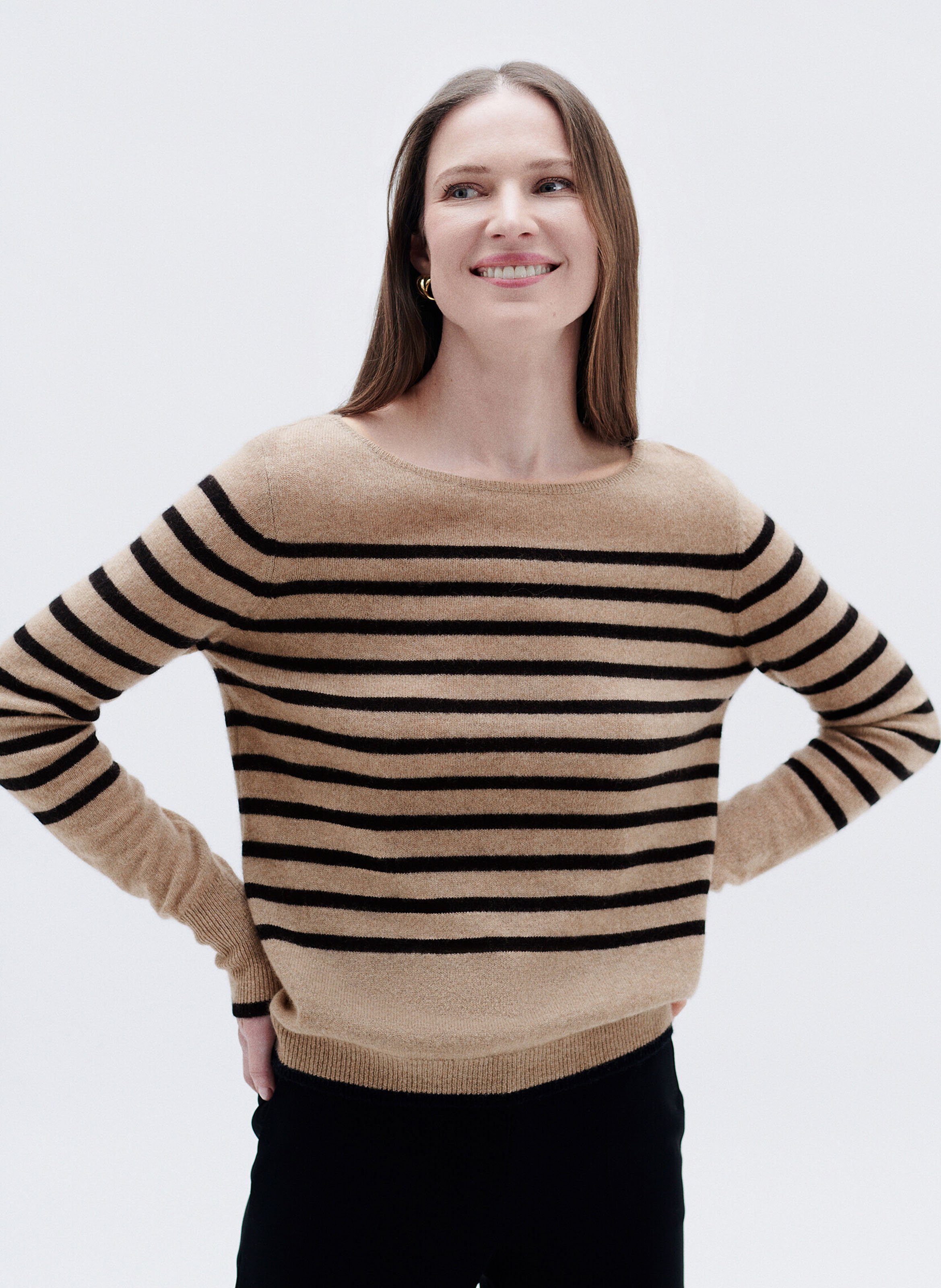 Trui van kasjmier in marinelook met boothals CAROLL Beige