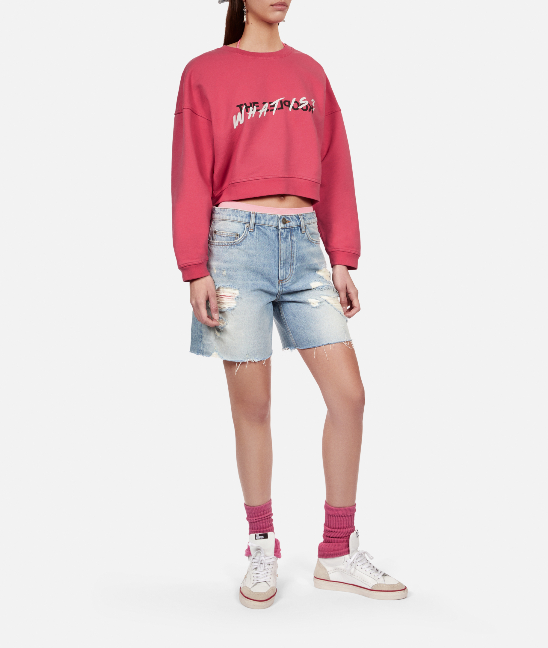 Sweat court col rond sérigraphié en coton  THE KOOPLES Rose