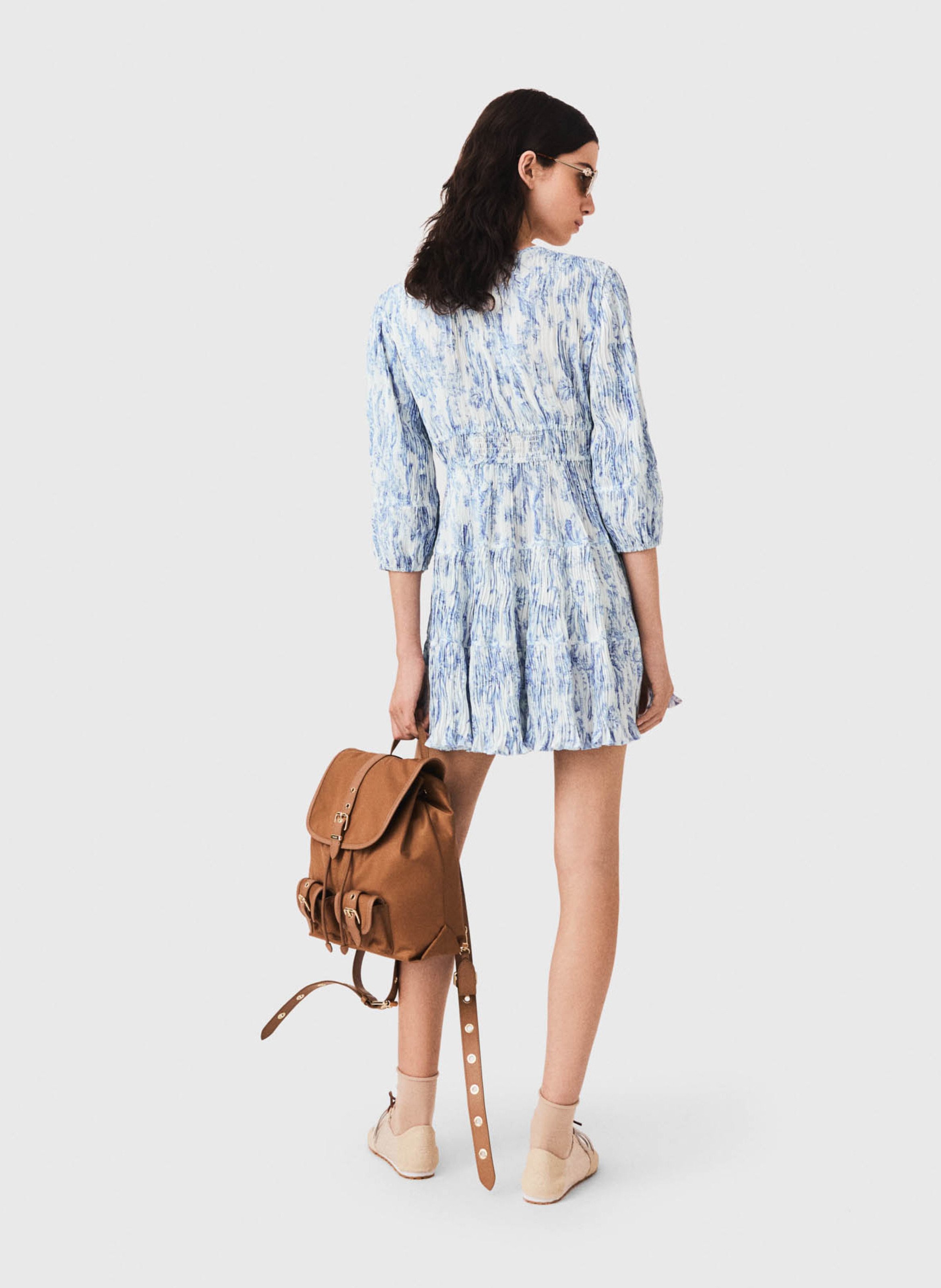 Robe courte col V imprimée MAJE Bleu