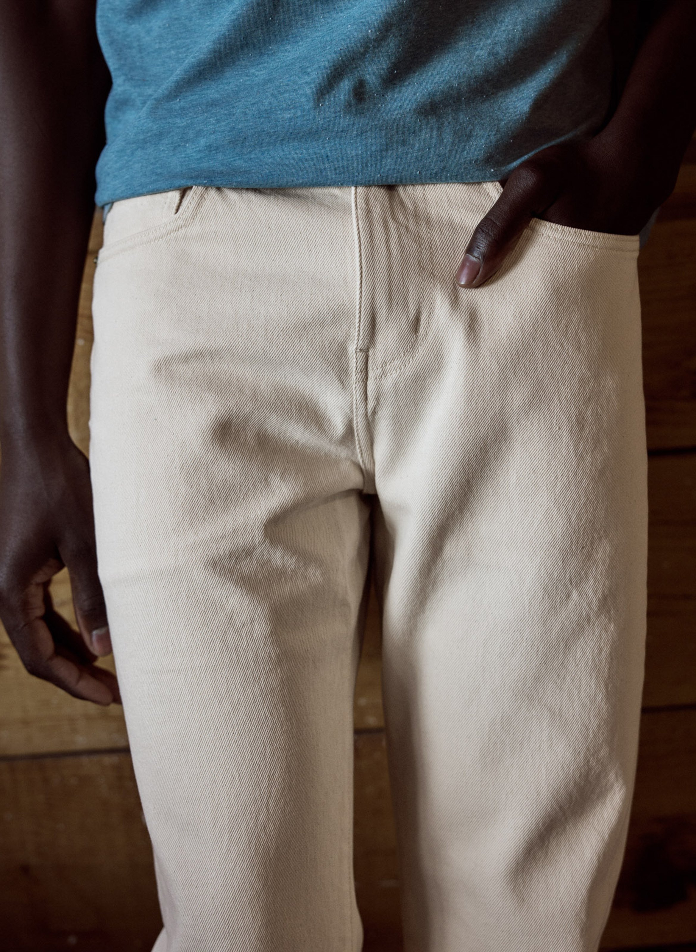 Pantalon droit en coton FAGUO Beige