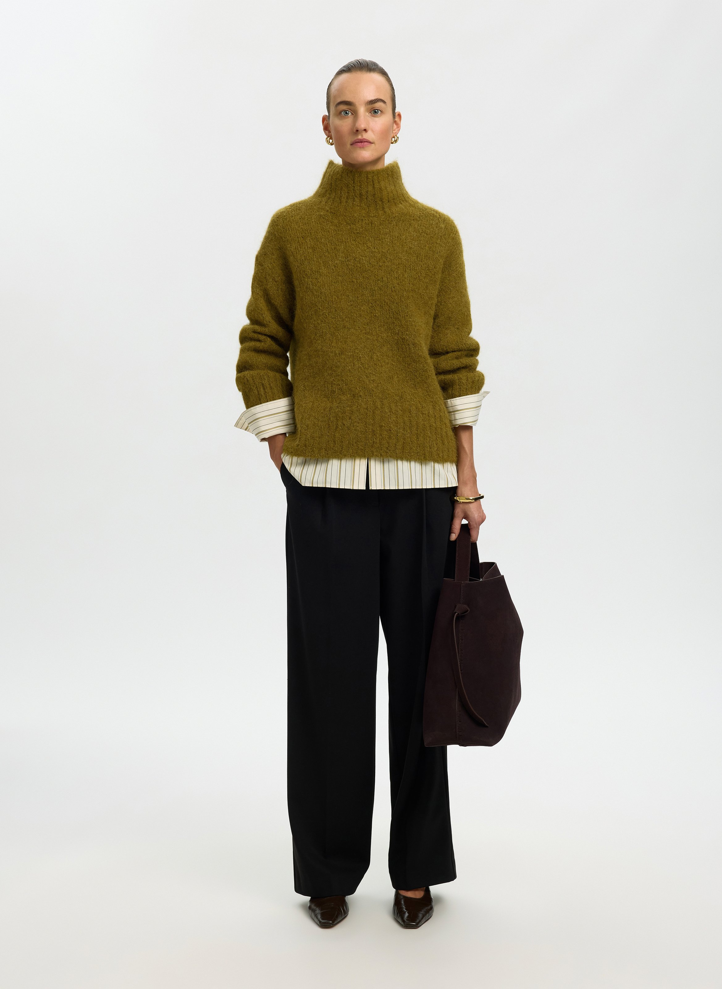 Pull col montant en laine mélangée | Vert SELECTED Femme