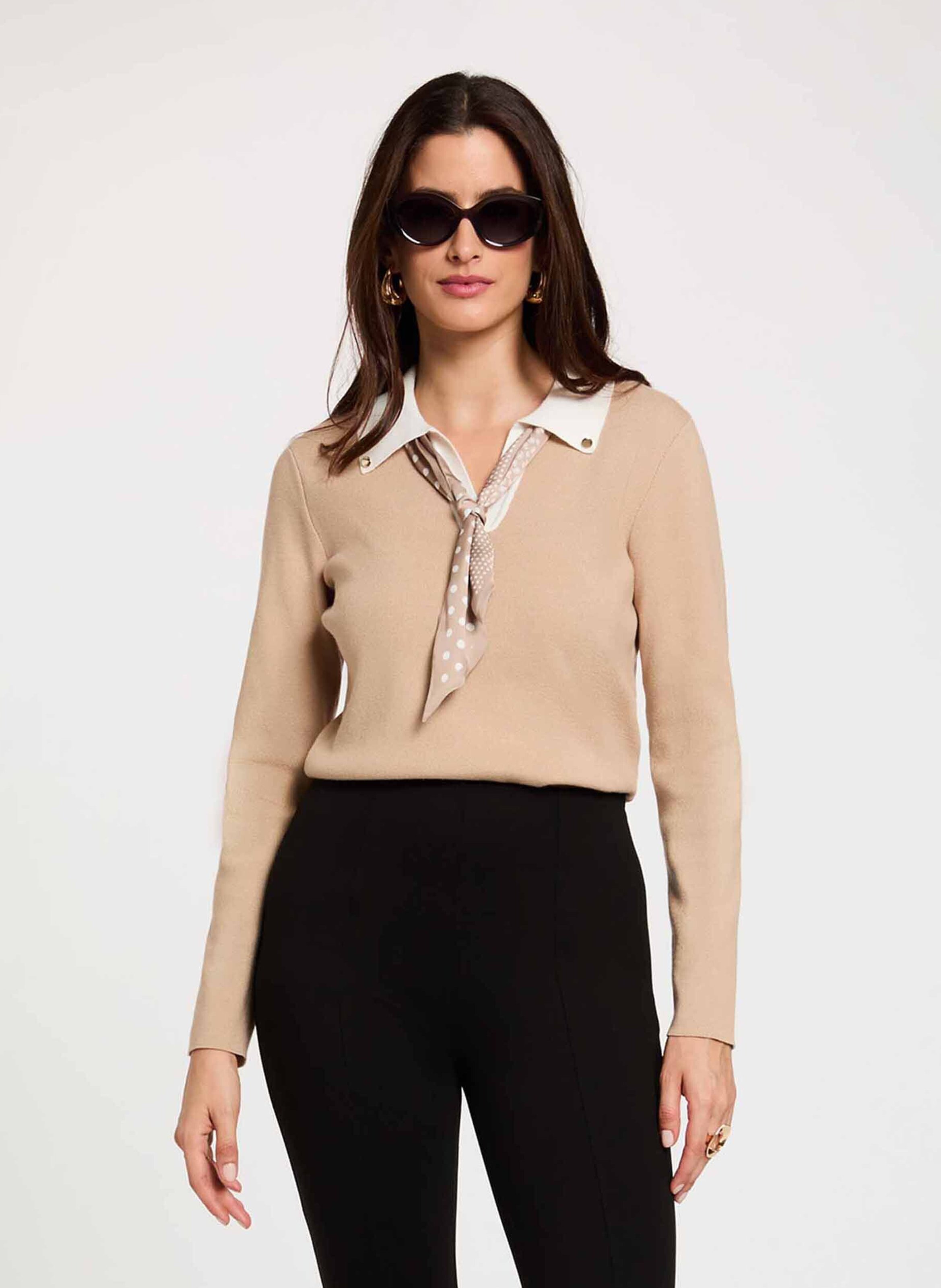 Pull col polo MORGAN Beige