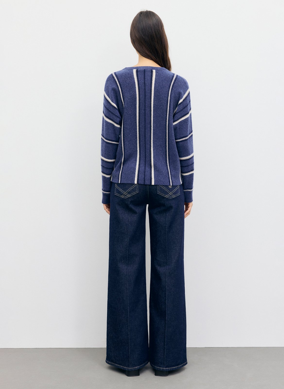 Pull droit col rond rayé en cachemire GERARD DAREL Bleu