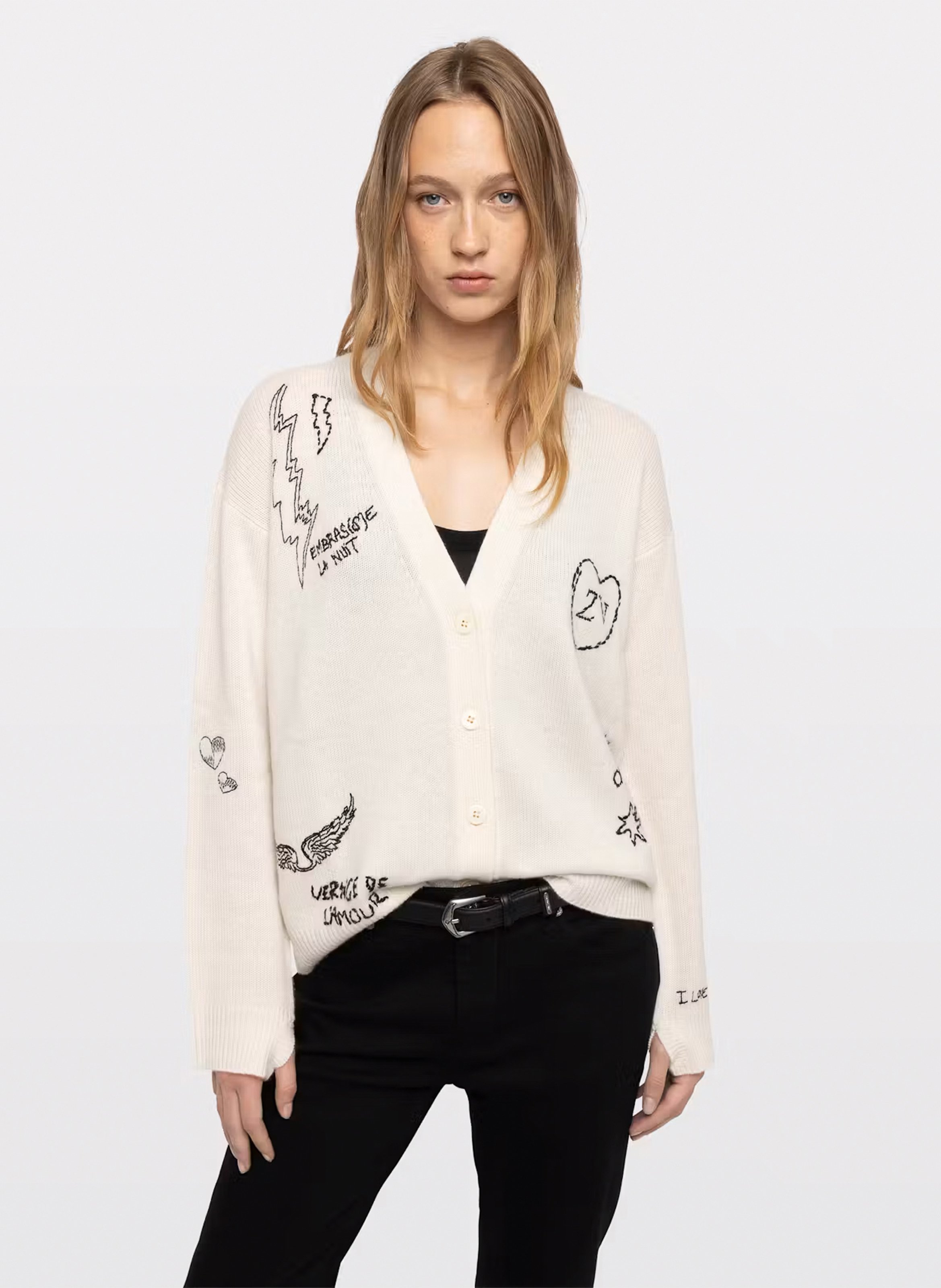 Weit geschnittener Cardigan mit bestickten Cashmere-Mustern. ZADIG&VOLTAIRE Beige