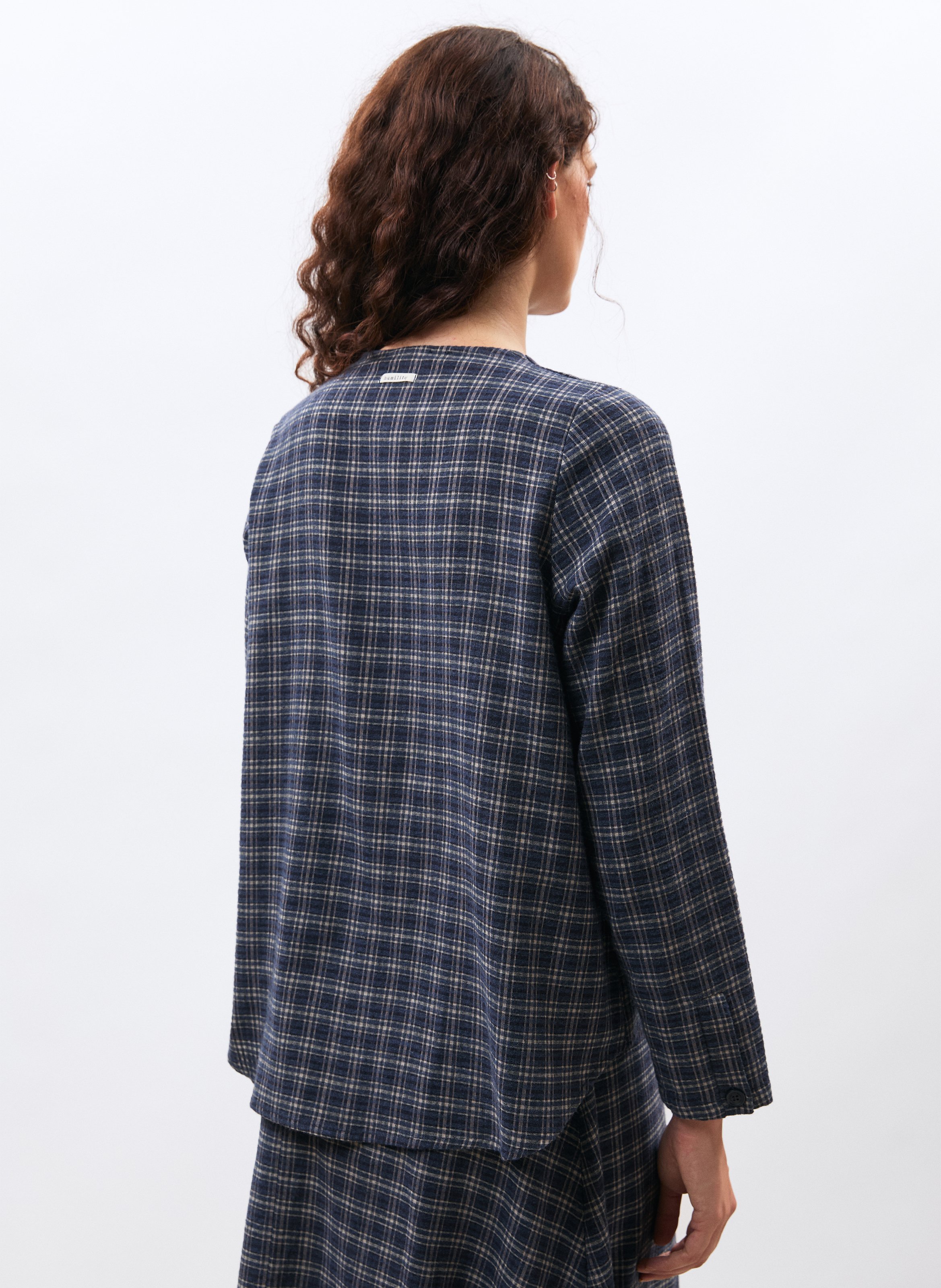 Straight checked round-neck blouse HUMILITY Blue