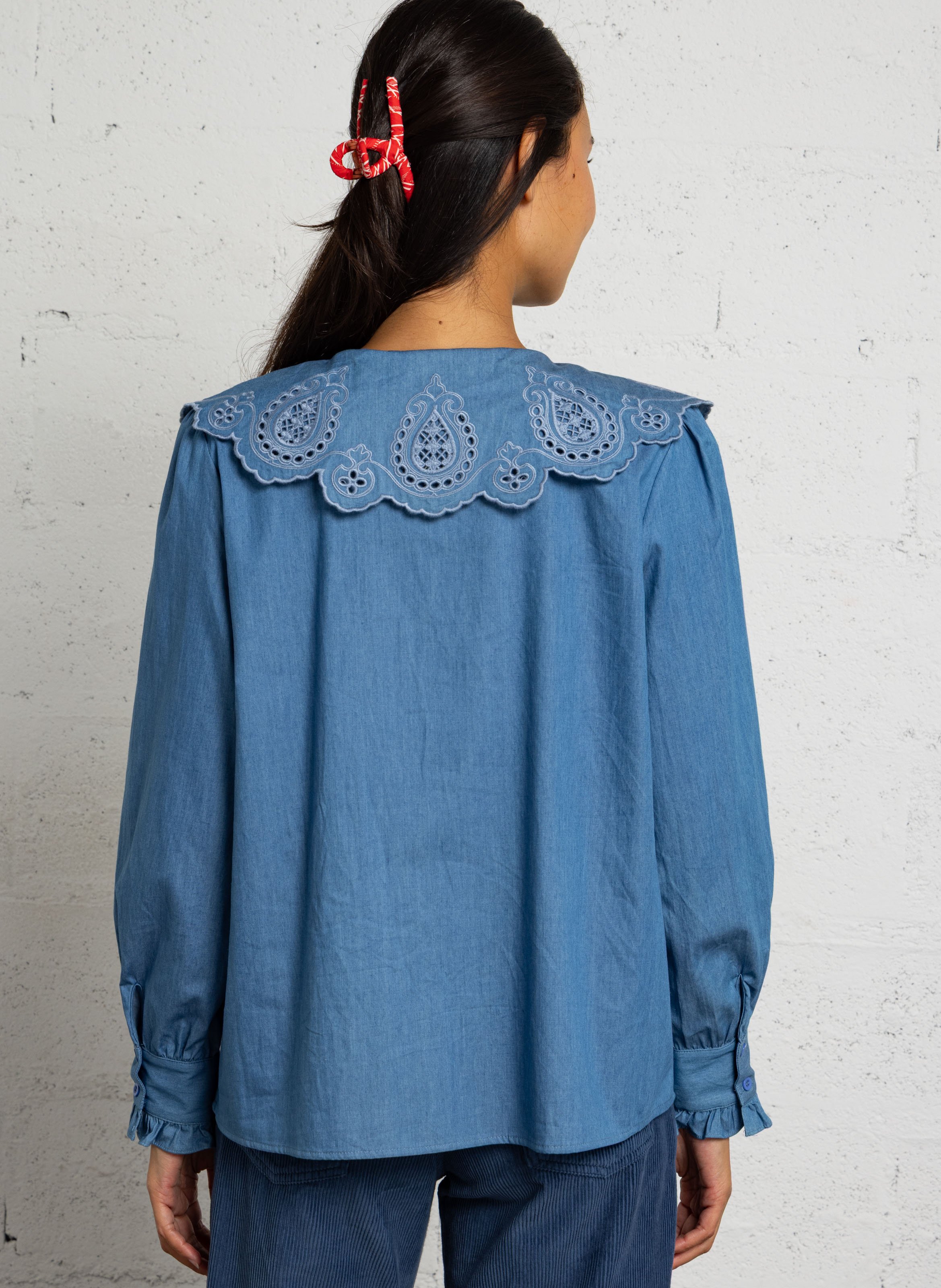 Katoenen blouse met claudinekraag SEE U SOON Blauw