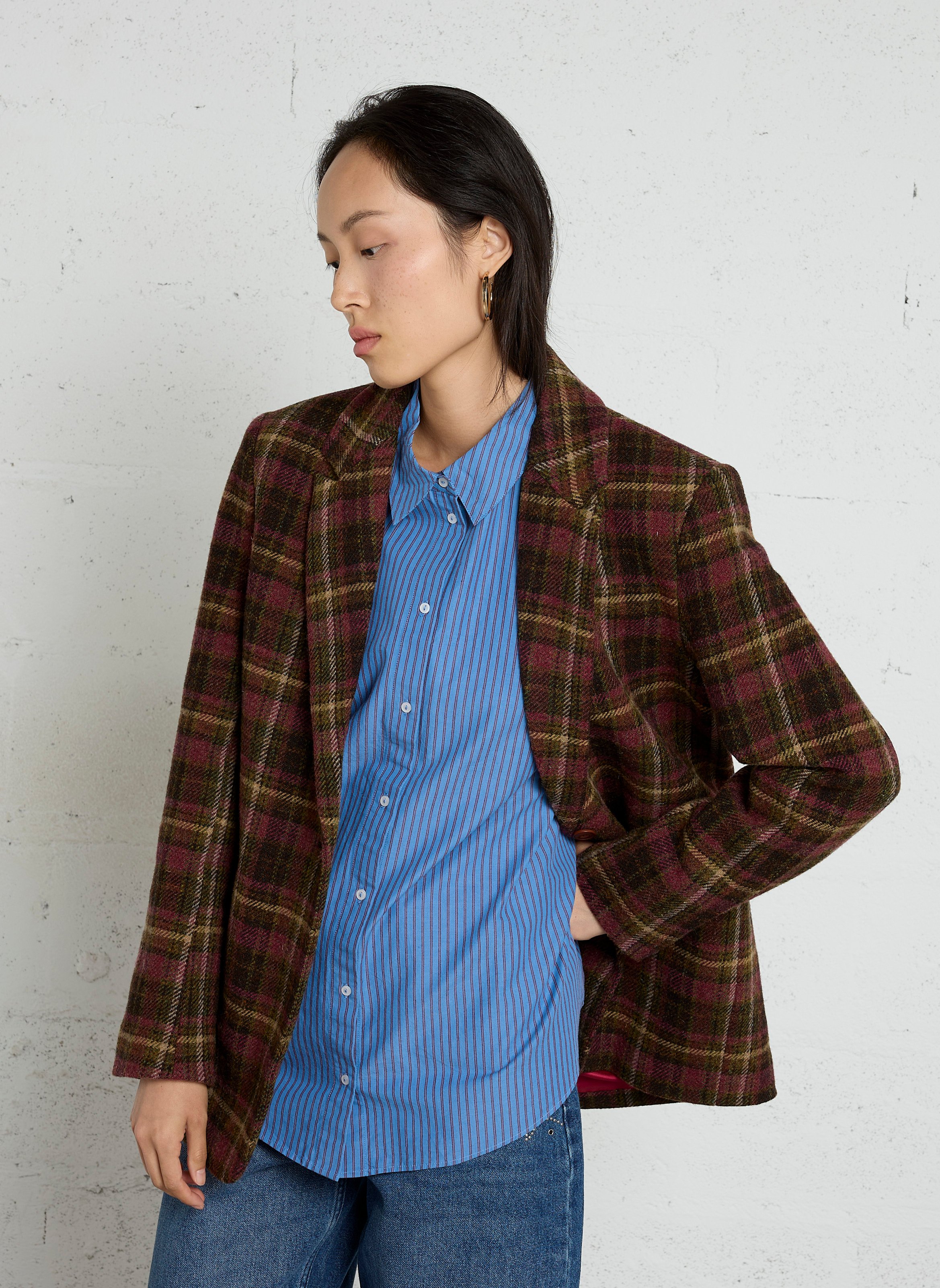 Veste ample col tailleur à carreaux en laine vierge BELLA JONES