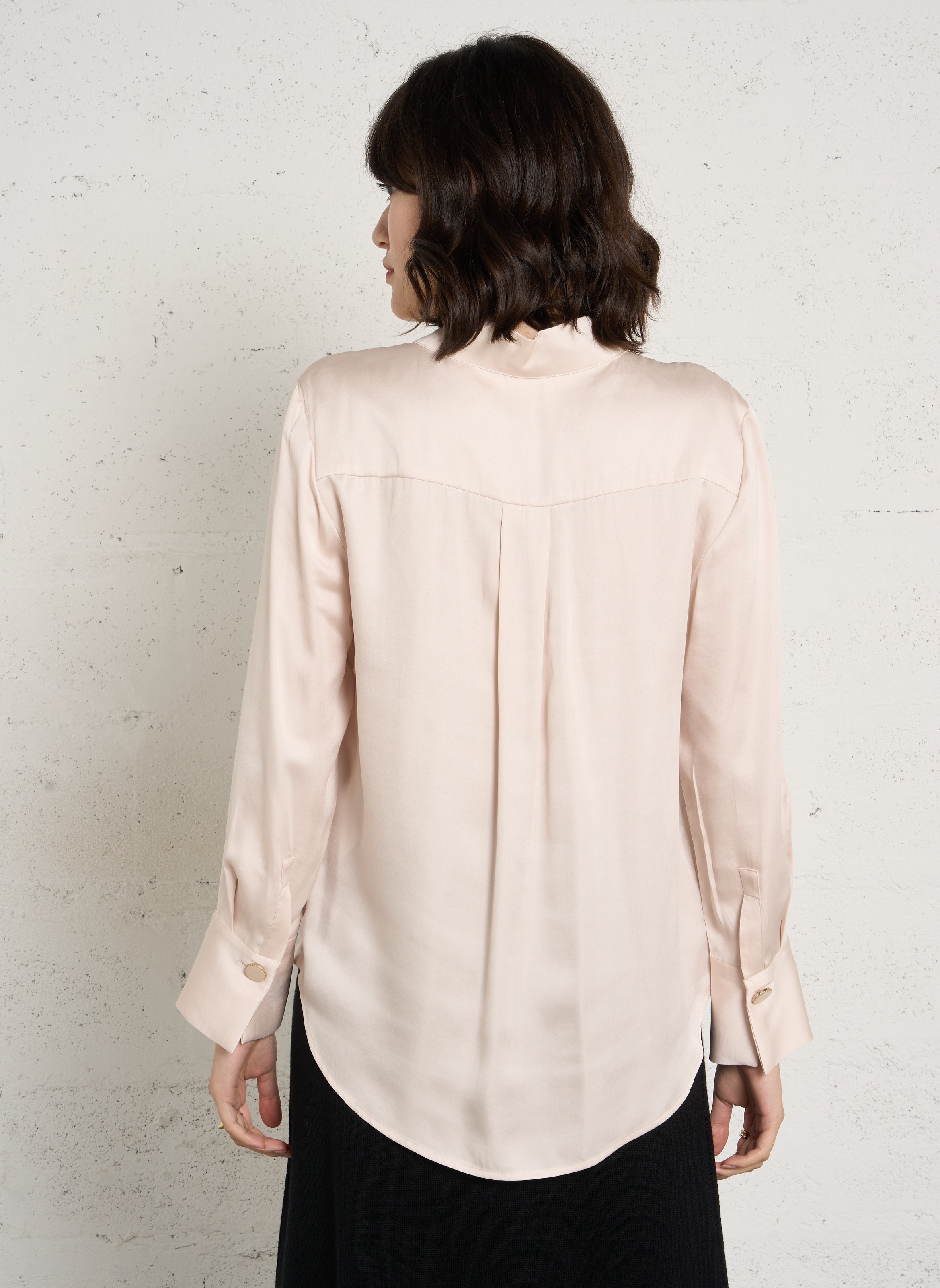 Fluid satin blouse with Tunisian collar MAISON 123 Beige