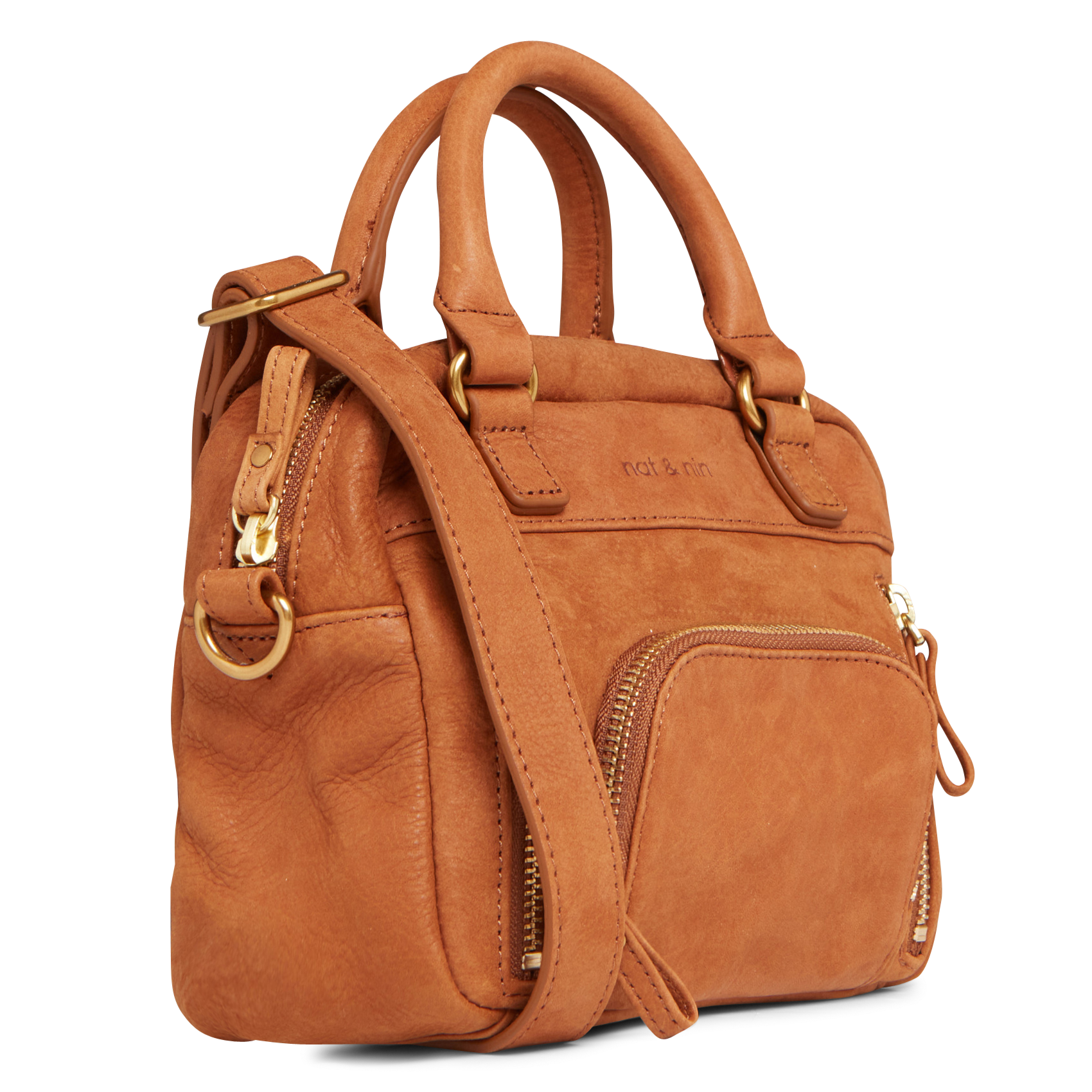 Mini sac à main multipoches en cuir NAT & NIN Marron