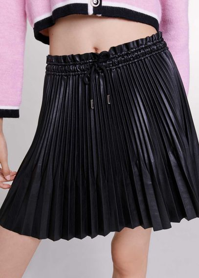 Maje Junia Pleated Leather Skirt