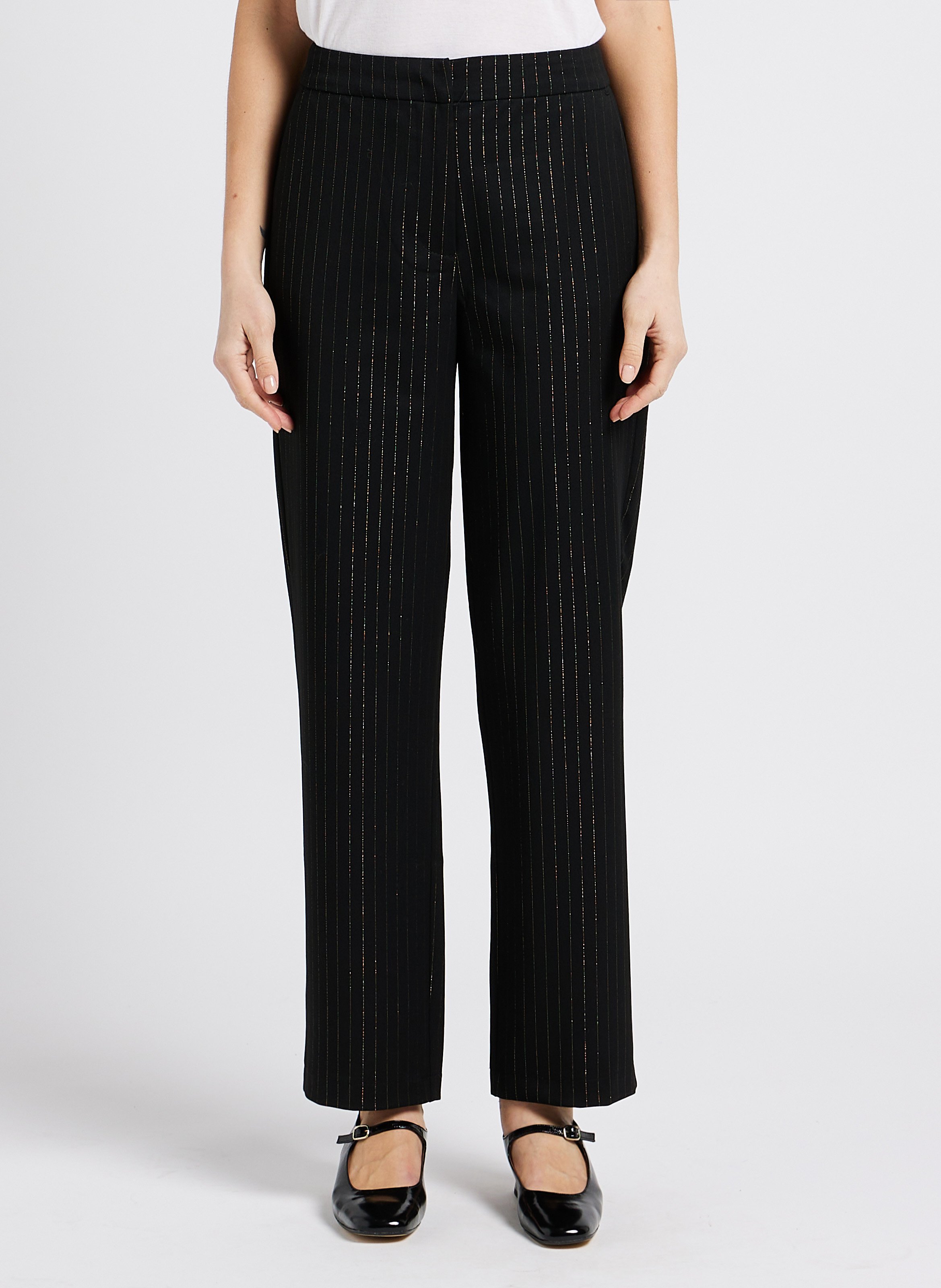 Rechte, gestreepte bandplooibroek VILA Zwart