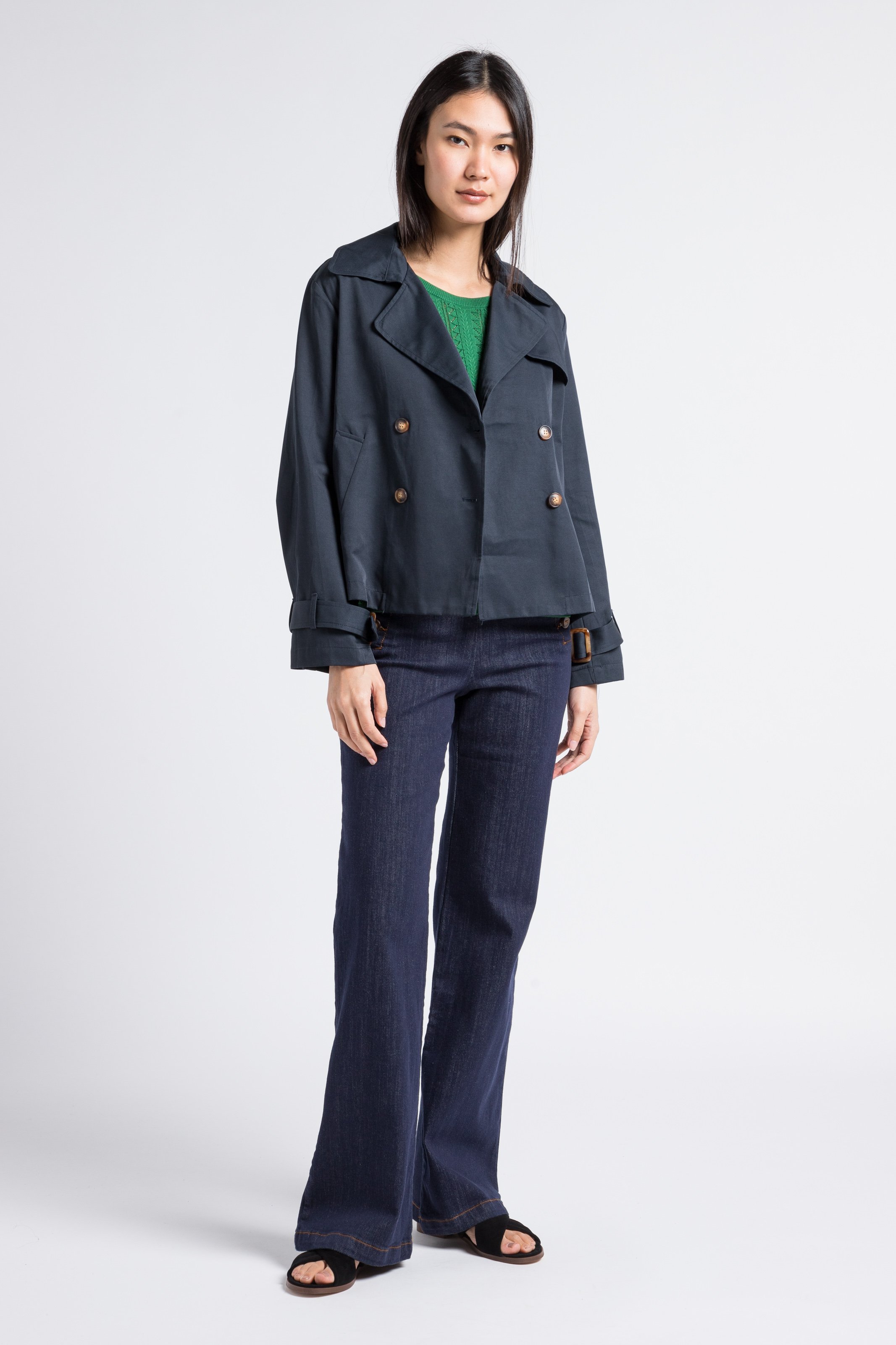 Jean droit taille haute boutonné en coton mélangé LA PETITE ETOILE Bleu