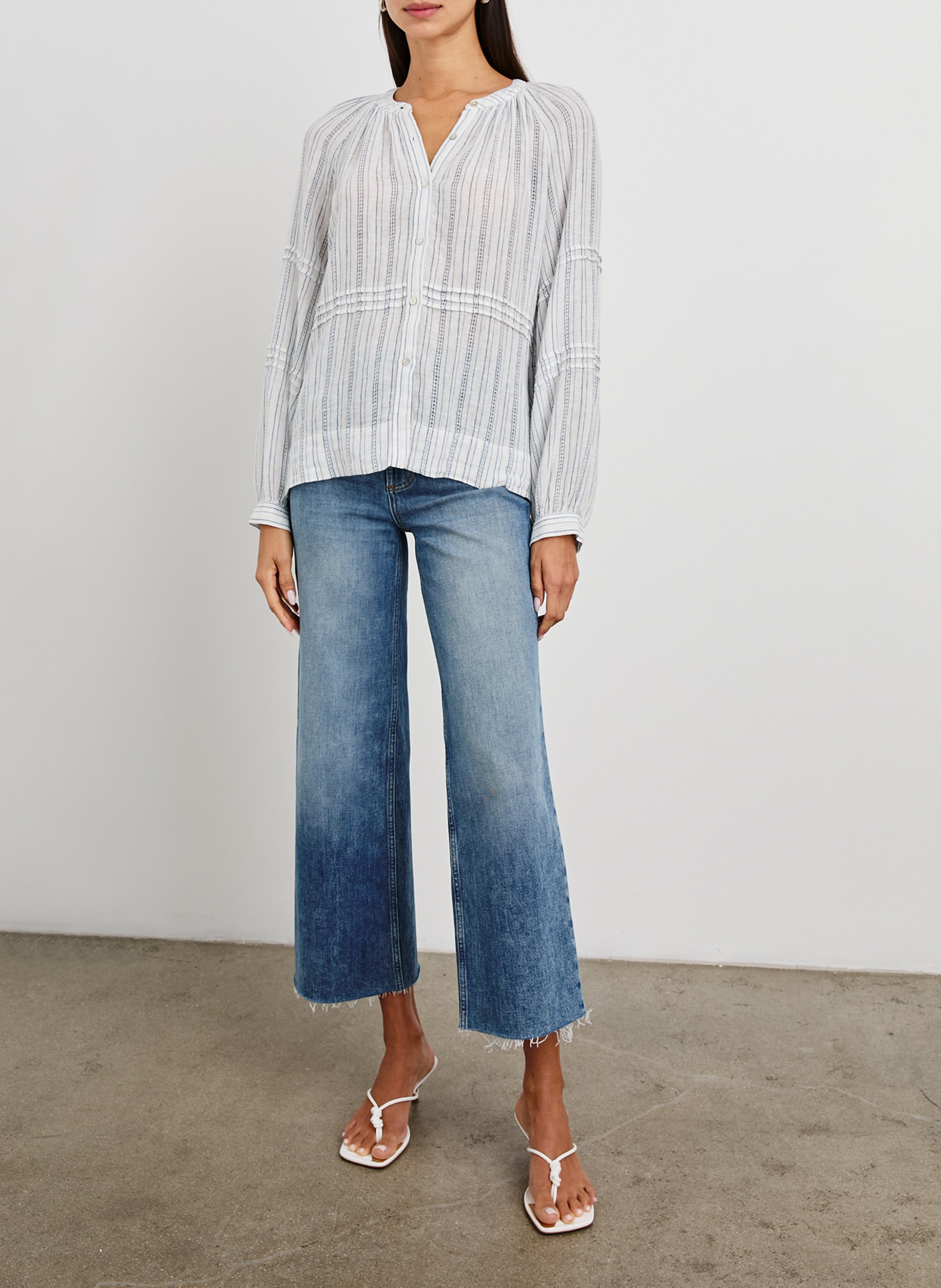 Round-neck linen-blend shirt RAILS Blue