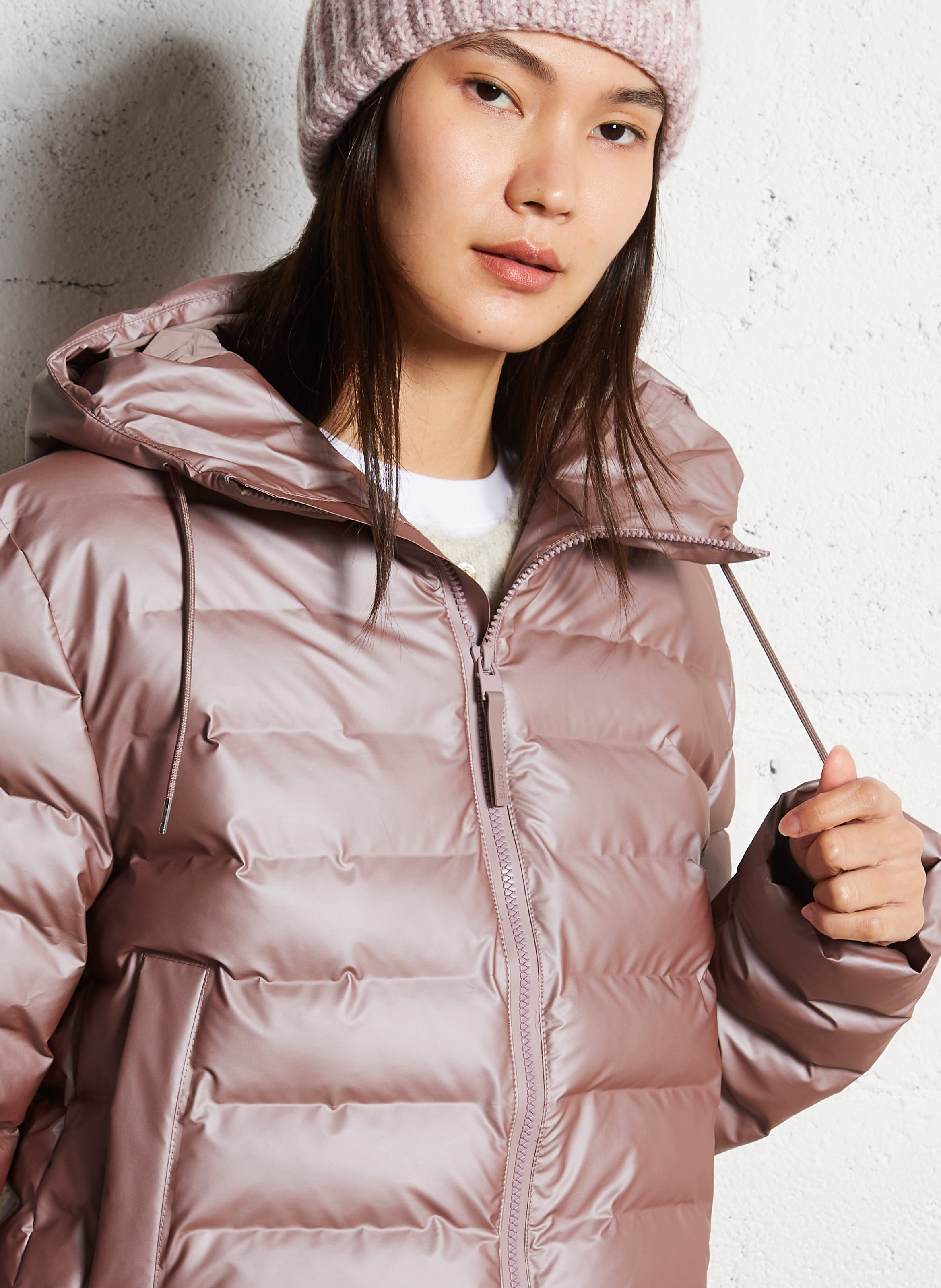 Oversized padded jacket with hood RAINS Pink