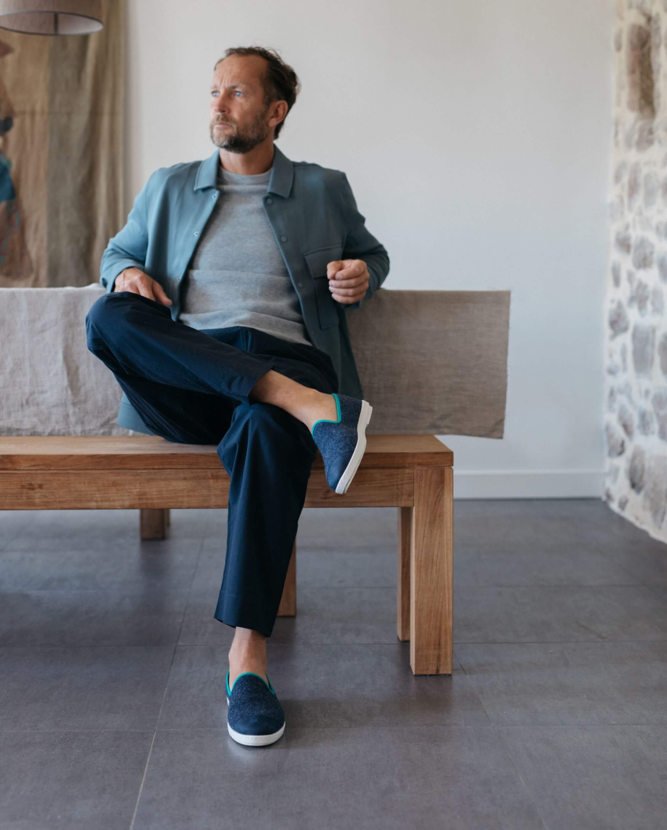 Men's wool slippers, navy green ANGARDE Blue