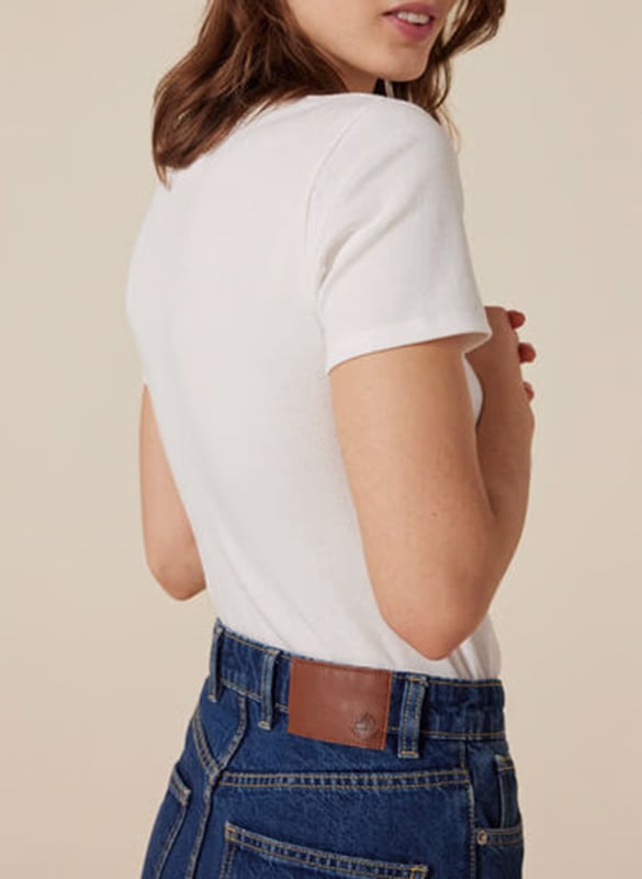 Tee-shirt droit col rond en coton PETIT BATEAU Blanc