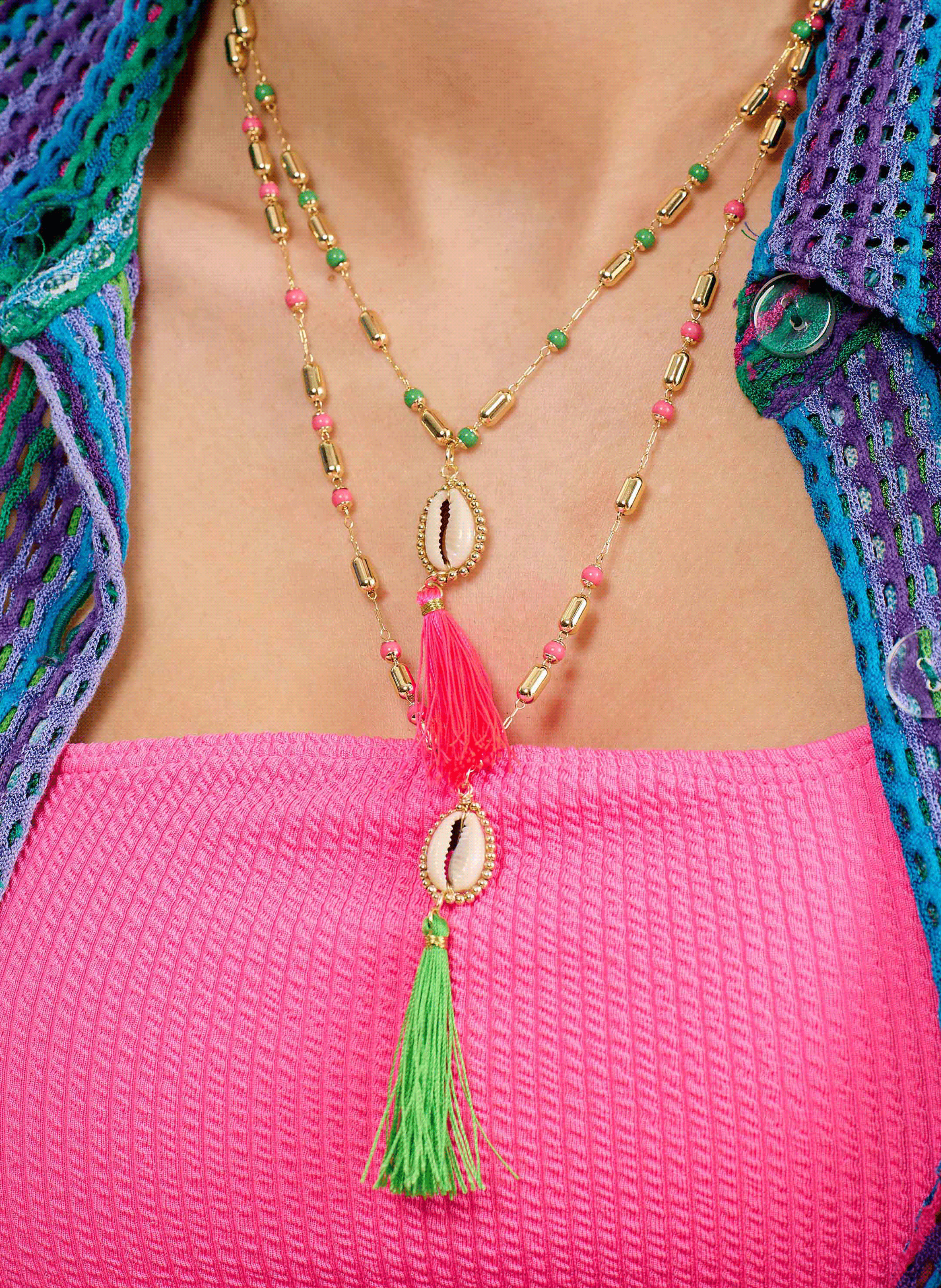 Necklace with beads and tassel pendant HIPANEMA Green