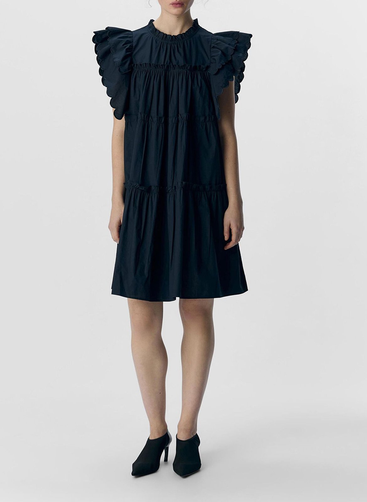 Short dress in cotton and organic cotton blend with ruffles OBJECT Blue