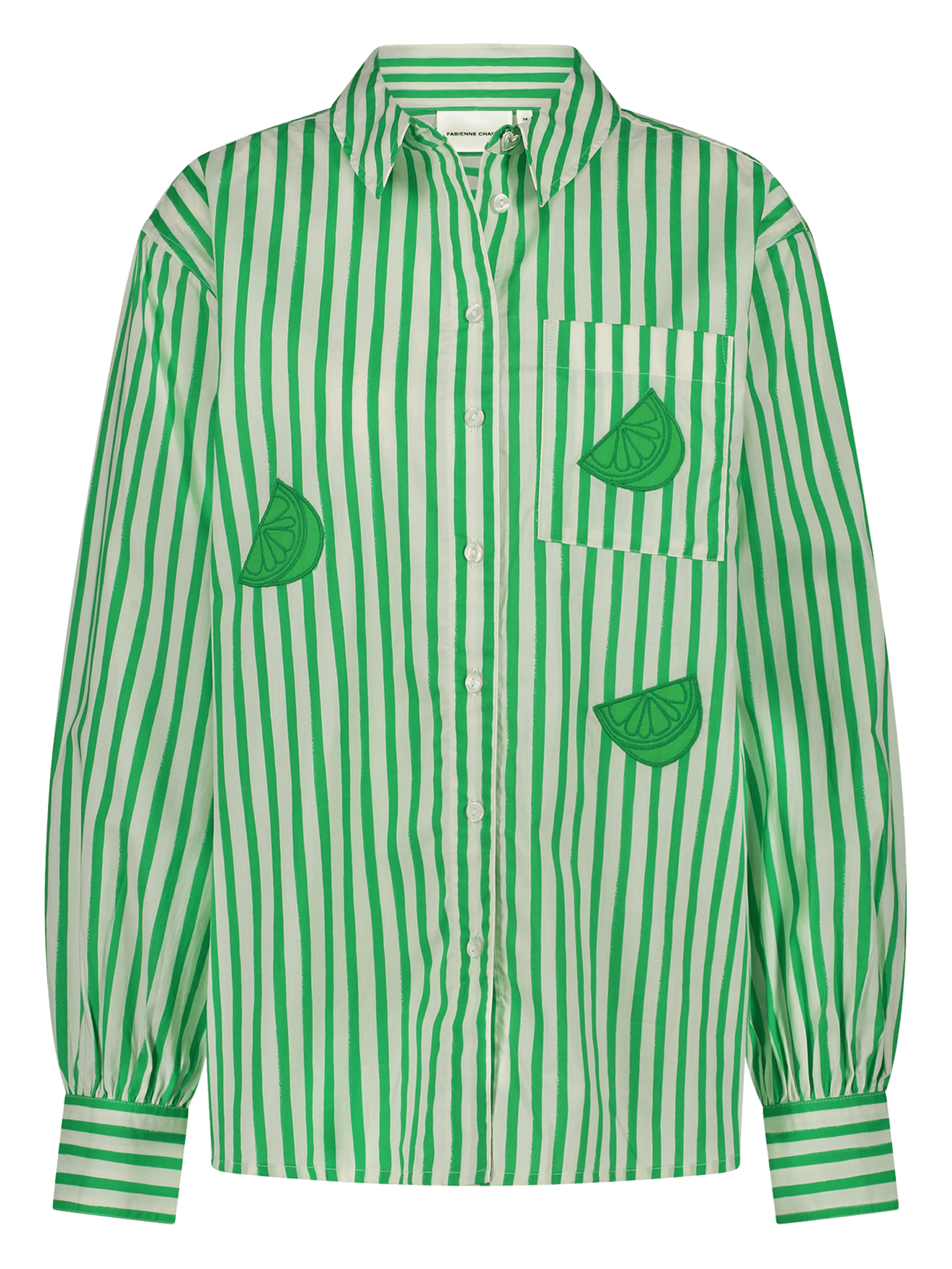 Chemise col classique rayée en coton bio FABIENNE CHAPOT Vert