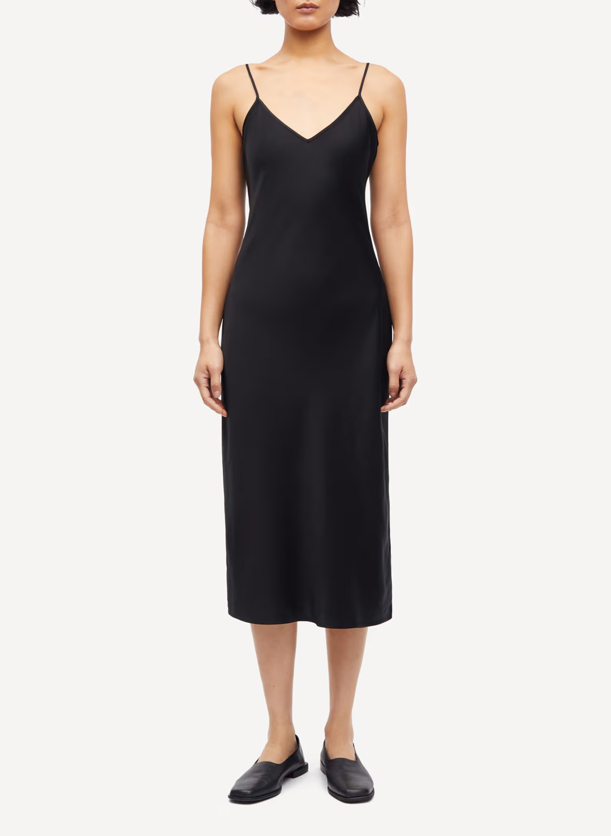 Robe midi col v satinée SAMSOE SAMSOE Noir