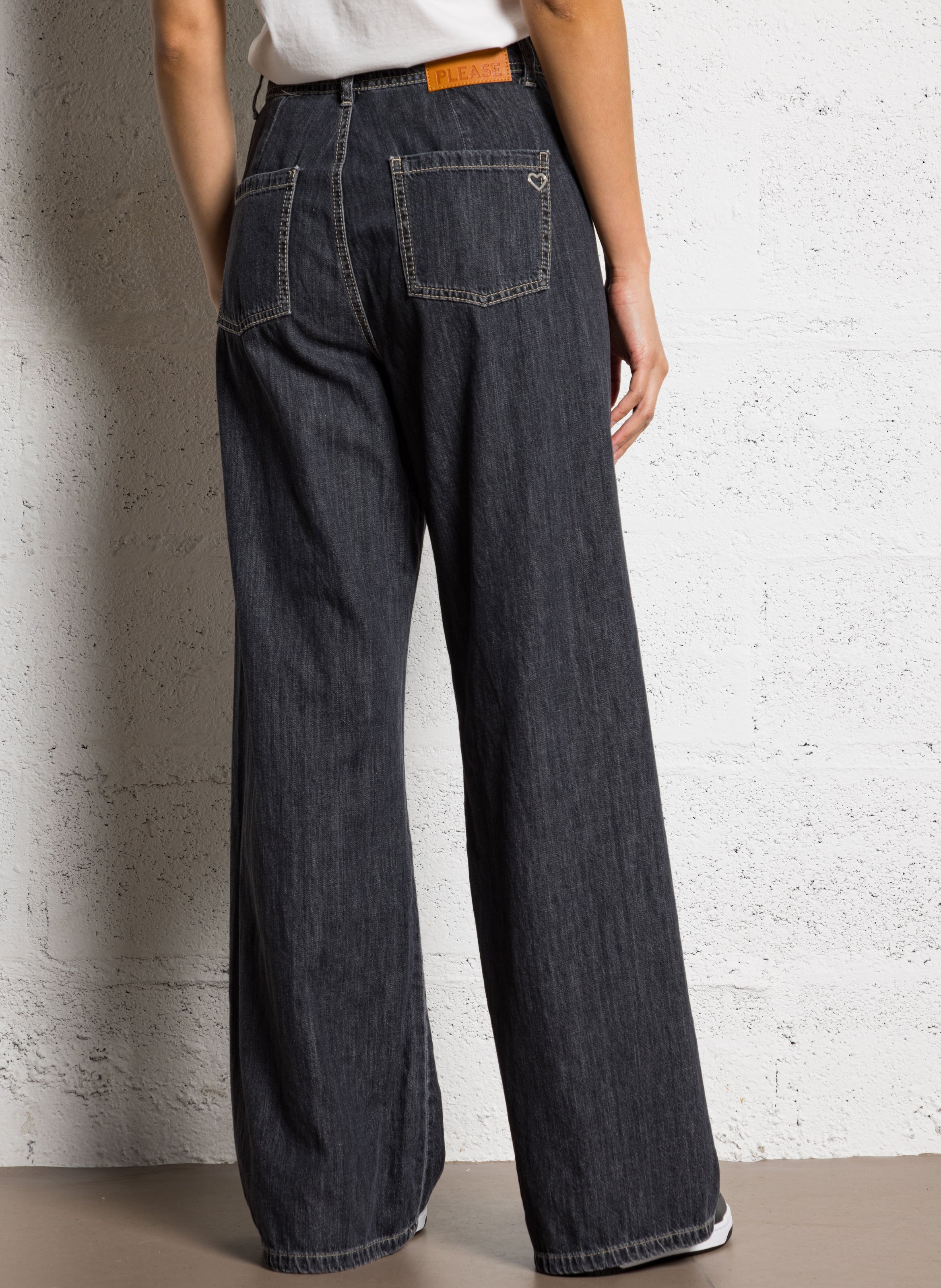 Wijde denim broek van katoen PLEASE Zwart