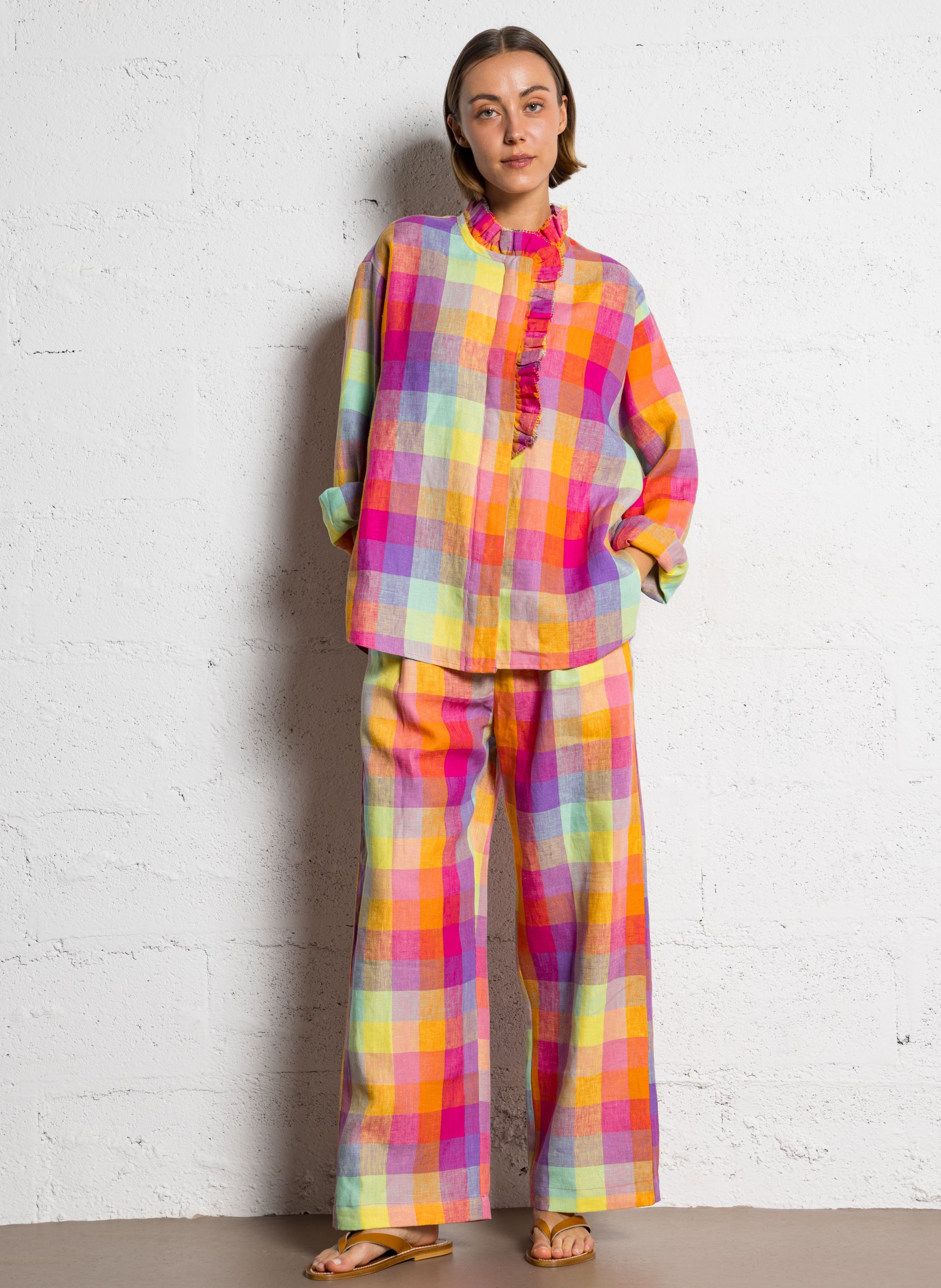 High-neck linen shirt AUTRE AURA Multicolored