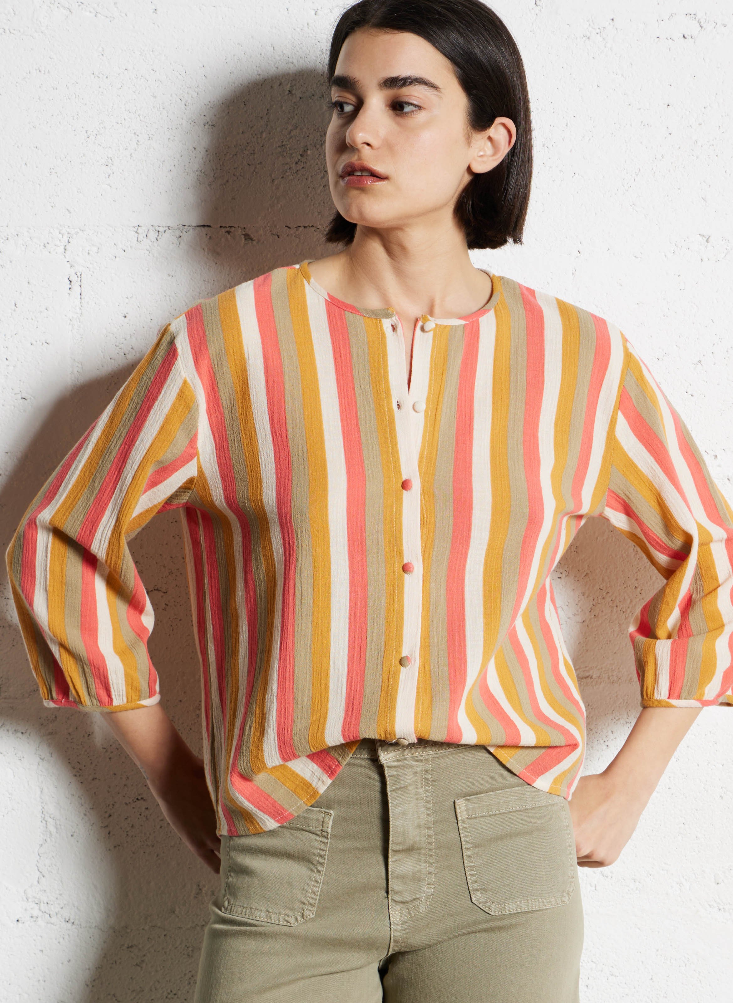 Gerade geschnittenes Hemd aus Bio-Baumwolle mit Streifen VILA Braun