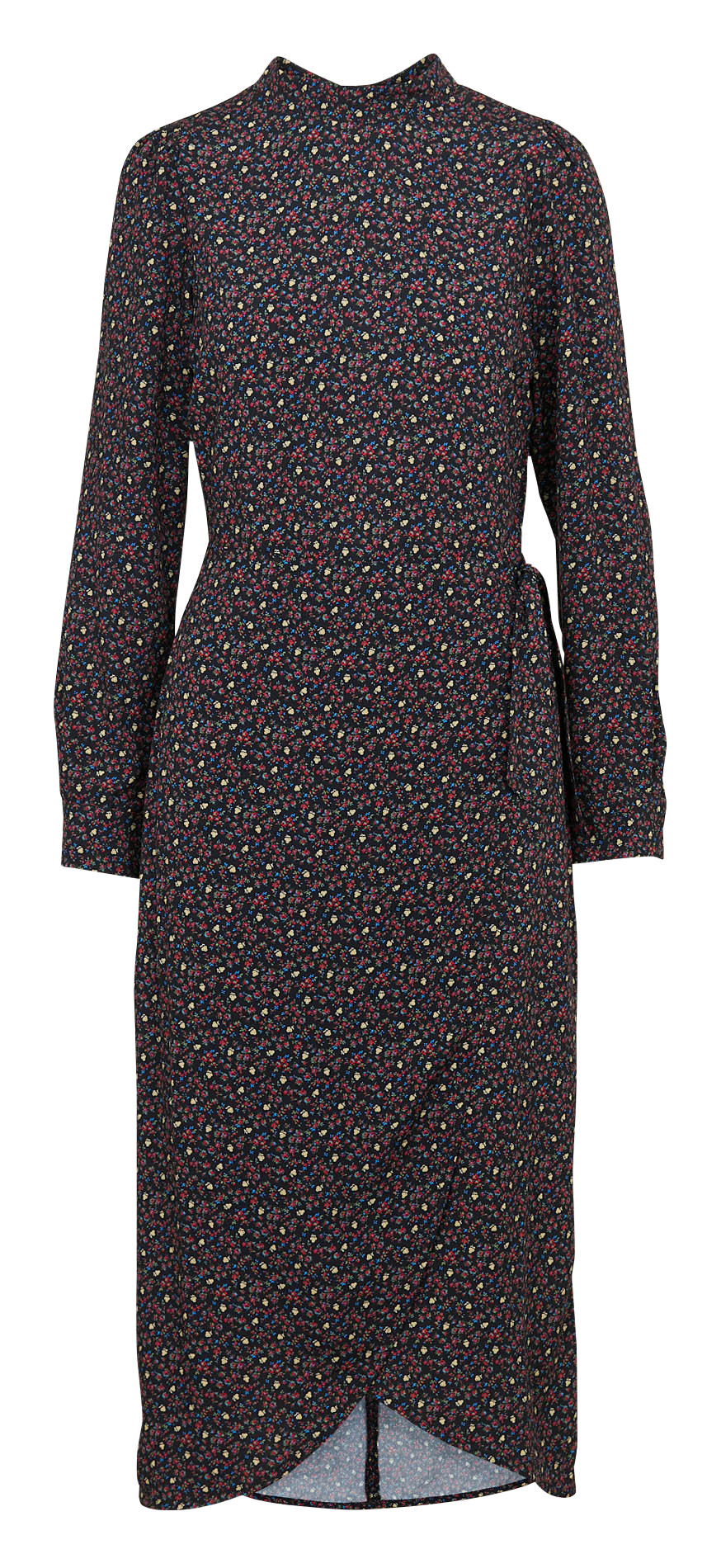 Long dress with round neck and floral print Black