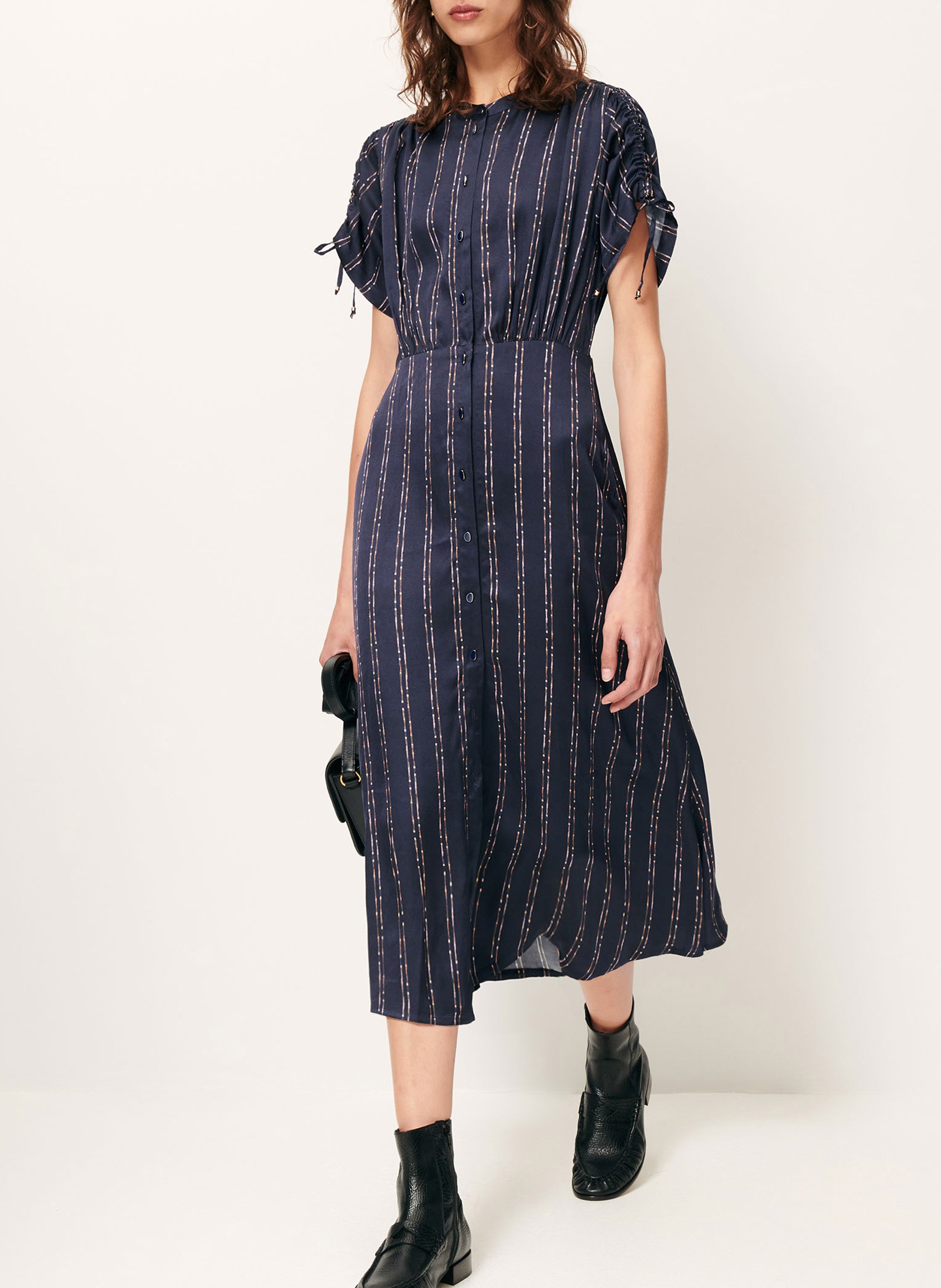 Buttoned midi dress with gathers SESSUN Blue