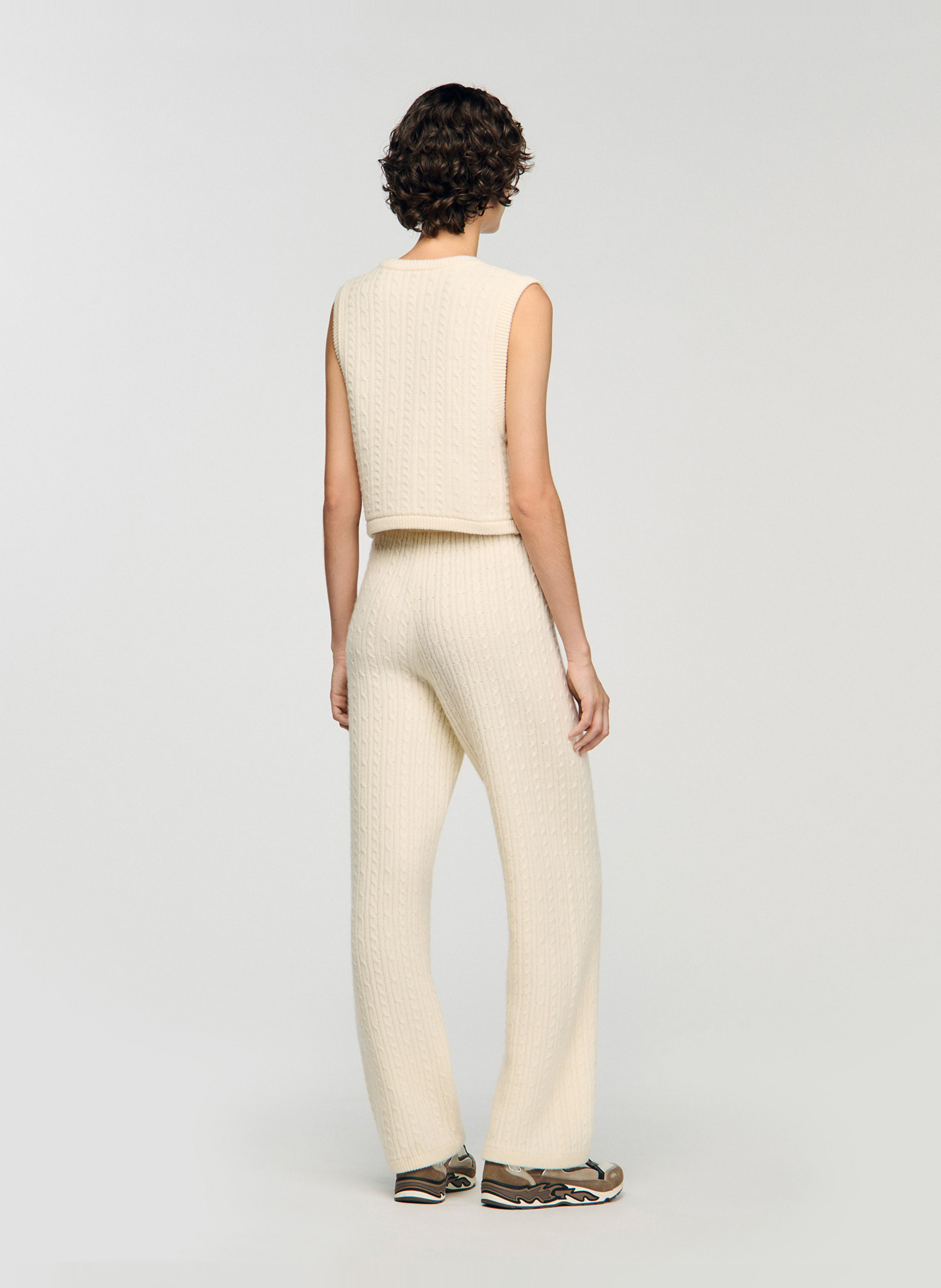 Gilet col v sans manches en laine mélangée SANDRO Blanc