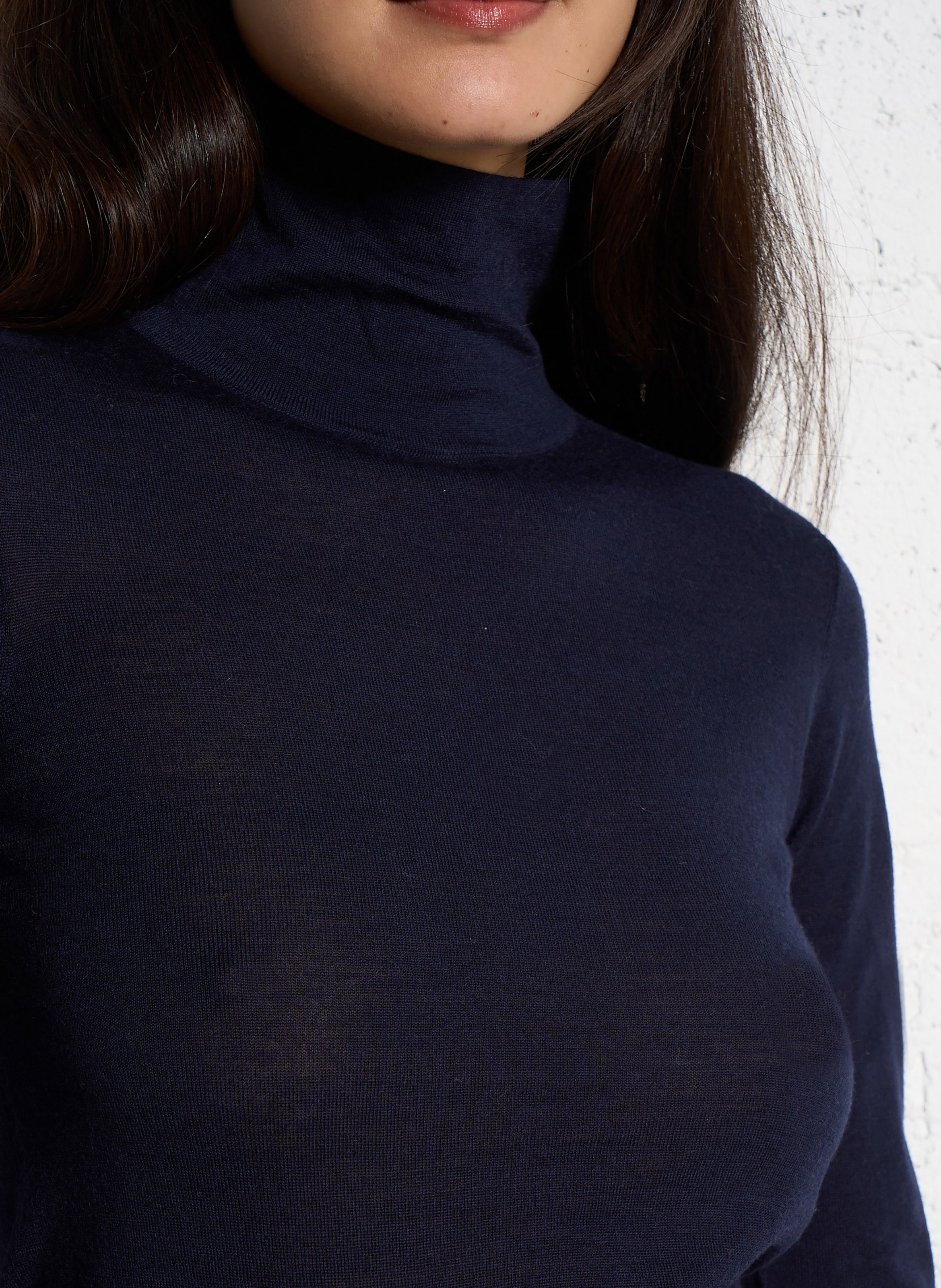 Fitted fine knit wool turtleneck sweater PETITE MENDIGOTE Blue